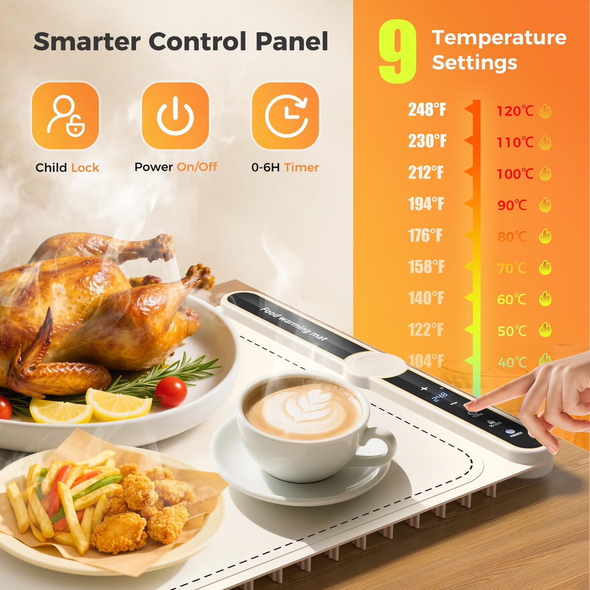 Food Warming Mat, Electric Warming Tray with 9 Temp Levels & Auto Shut-Off, Full Surface Heating, Foldable Warmers Heating Pad for Parties, Perfect for Home and Buffet Use