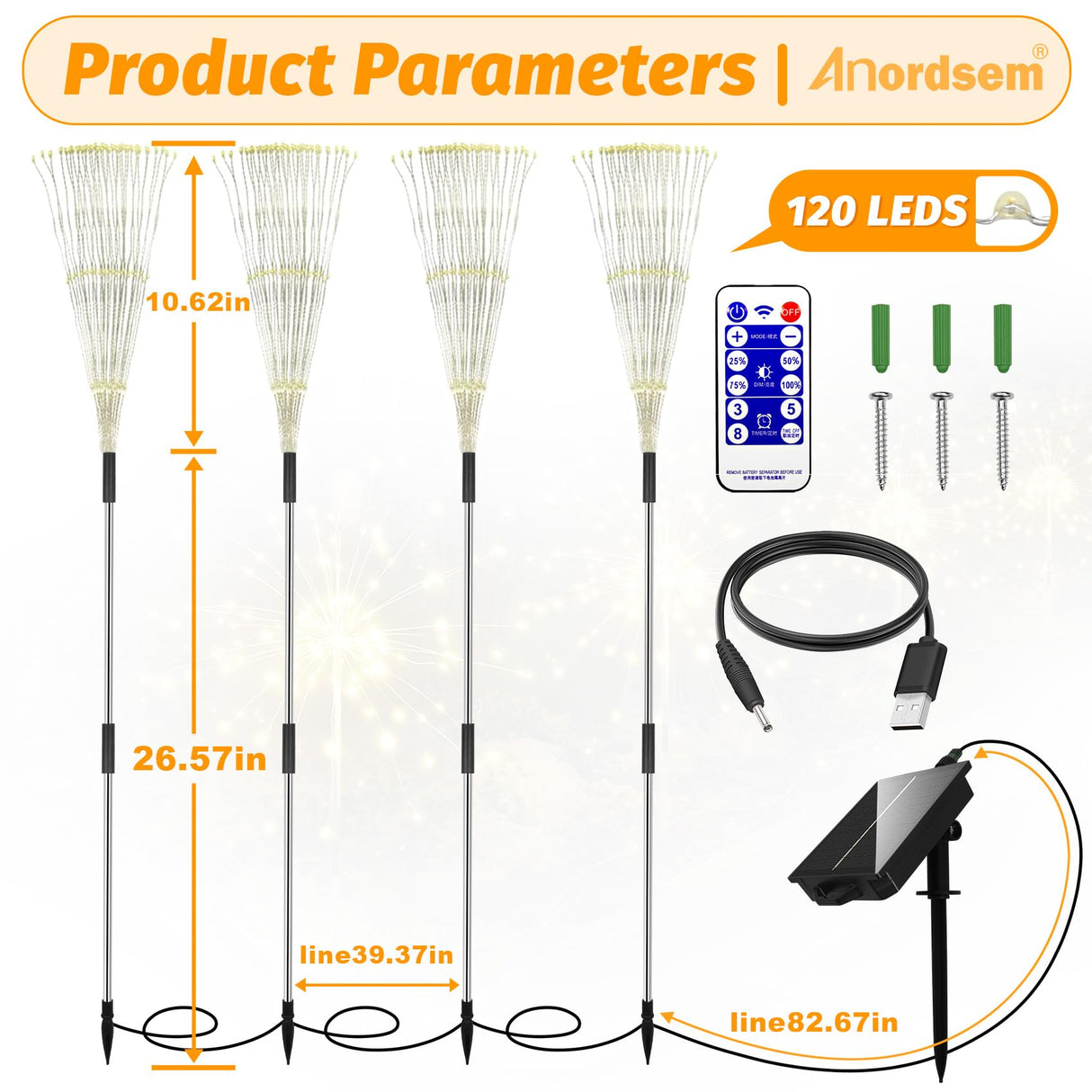 Anordsem Solar Fireworks Lights Outdoor: 4 Bendable Copper Wire 120 LEDs String Lighting - Waterproof DIY Warm Decoration for Yard Garden Proch - Gardening Gifts for Garden Lovers
