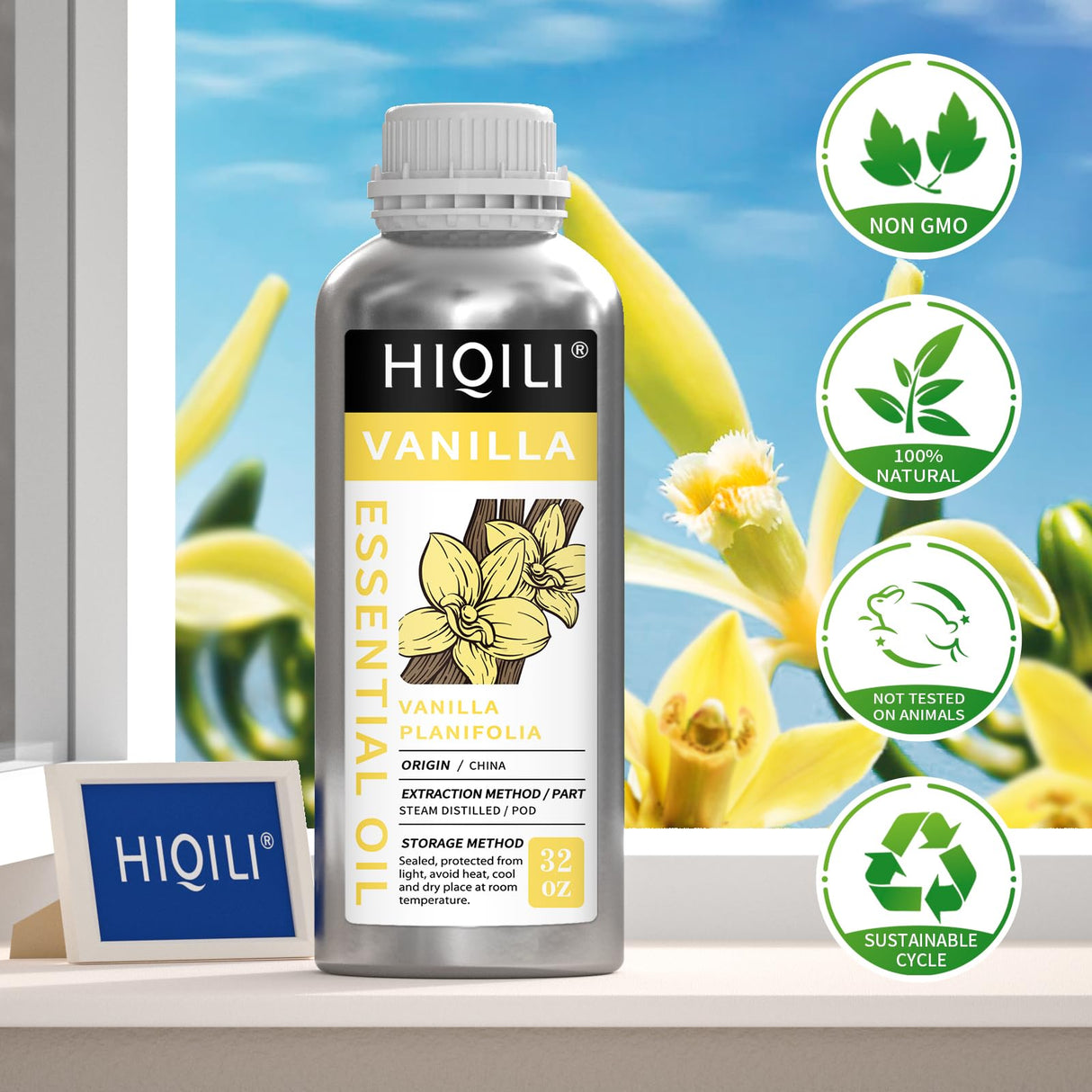 HIQILI 32 Ounces Vanilla Essential Oil, Strong Fragrance for Body Lotion, Candle Making, Soap, Aromatherapy-32 Fl Oz