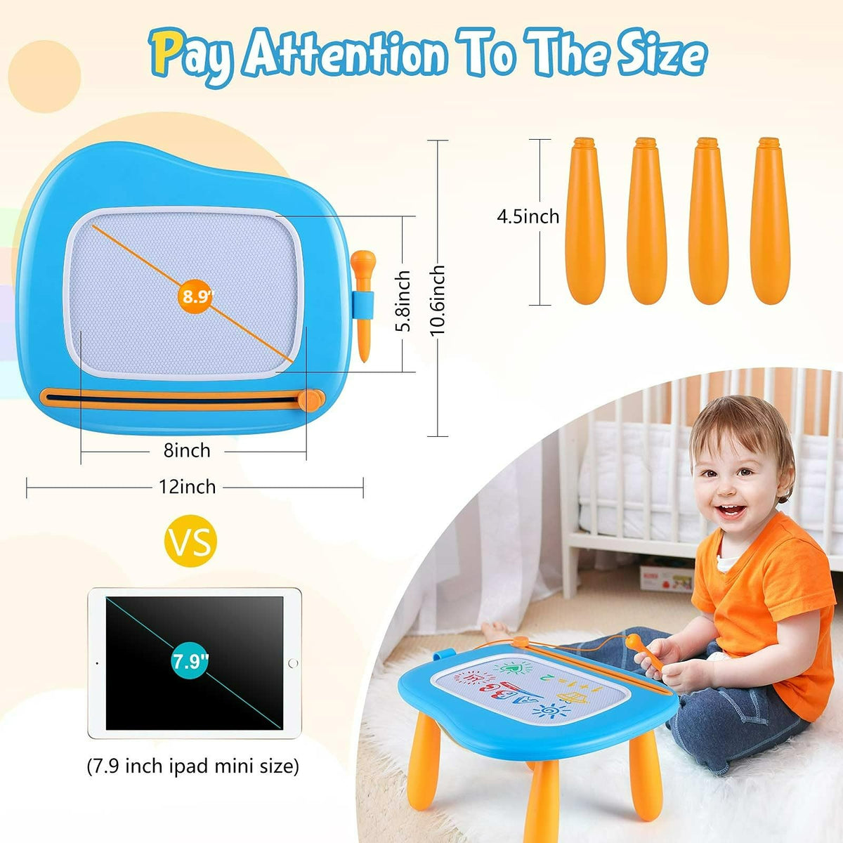 Smasiagon Magnetic Drawing Board for Kids - Toddler Toys for Age 1-2 Boys Girls - Educational Learning Toys for 1 2 3 Year Old Baby Birthday Gifts (Blue)