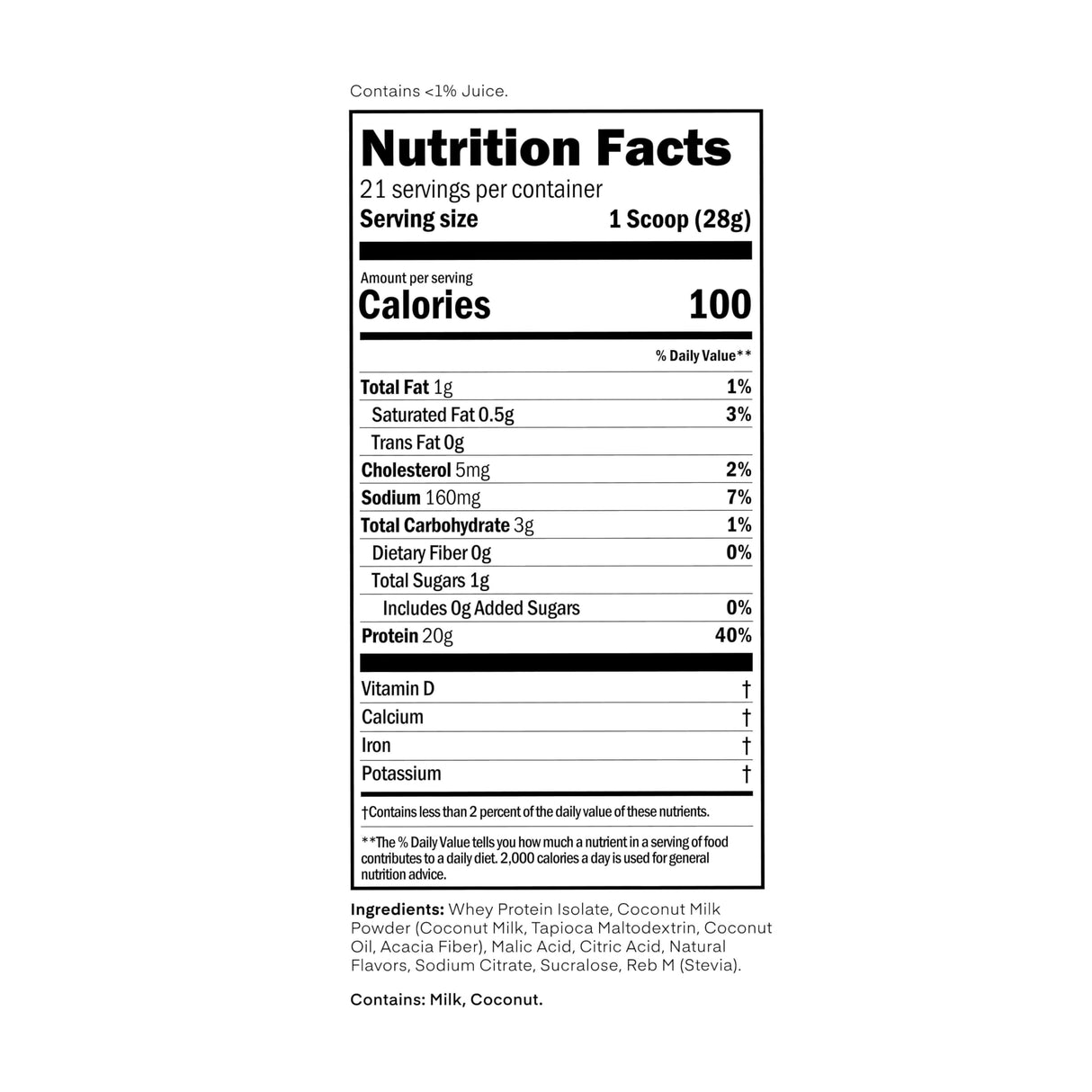 Oath Nutrition Clear Whey Isolate Protein Powder, Coconut Colada, 20g Complete Protein per Serving, No Added Sugar, Grass-Fed, 21 Servings