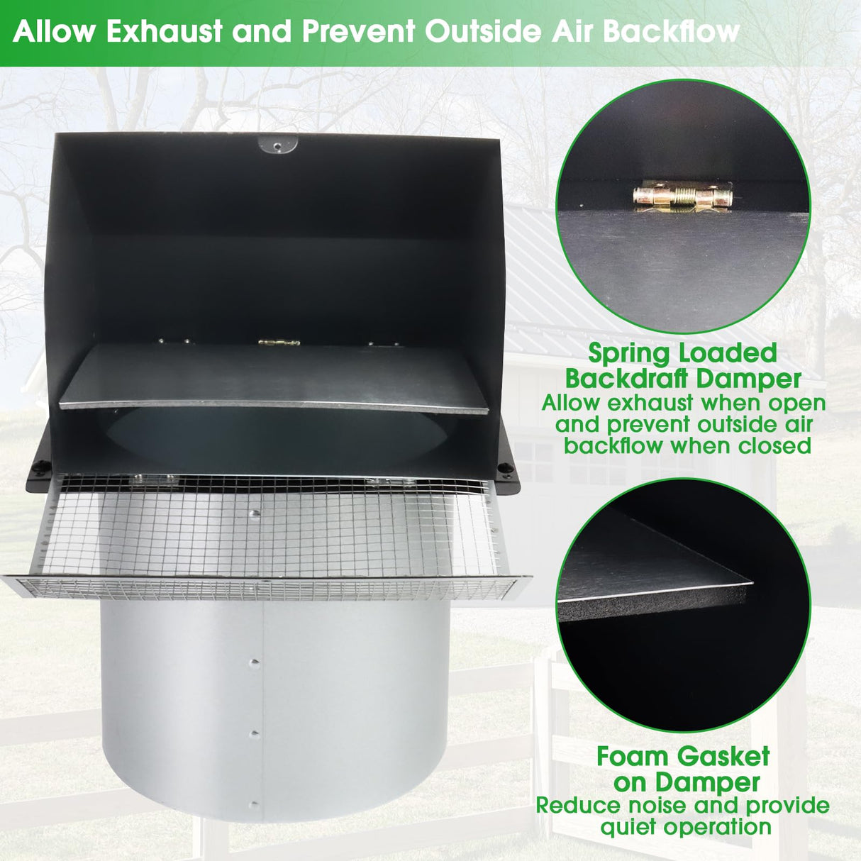 4 Inch Hooded Wall Vent with Screen and Damper,Outdoor Dryer Vent Cover for 4 inch Pipe,Wall Exhaust Vent Cover Cap External Extractor for House Ventilation&Outside Air Exhaust,Galvanized Steel,Black