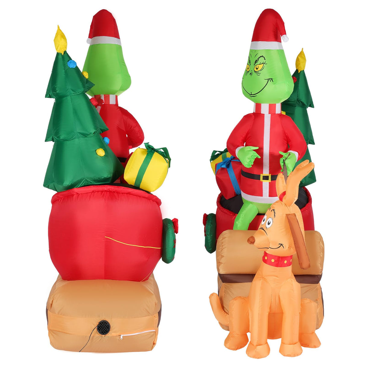 7FT Christmas Inflatable Outdoor Decoration, Green Monster and Dog Max on Sleigh with LED Lights Blow Up Yard Decorations Outdoor Lawn Garden Christmas Inflatable Decorations