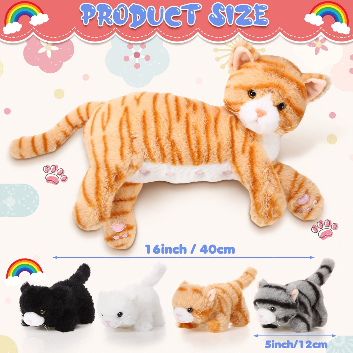 Skylety Nurturing Cat Stuffed Animal with 4 Plush Kittens, Cat Baby Stuffed for Girls Boys Plushy Mommy Kitty with Baby Kittens for Christmas Birthday Party Favors Gifts(Cute Style)