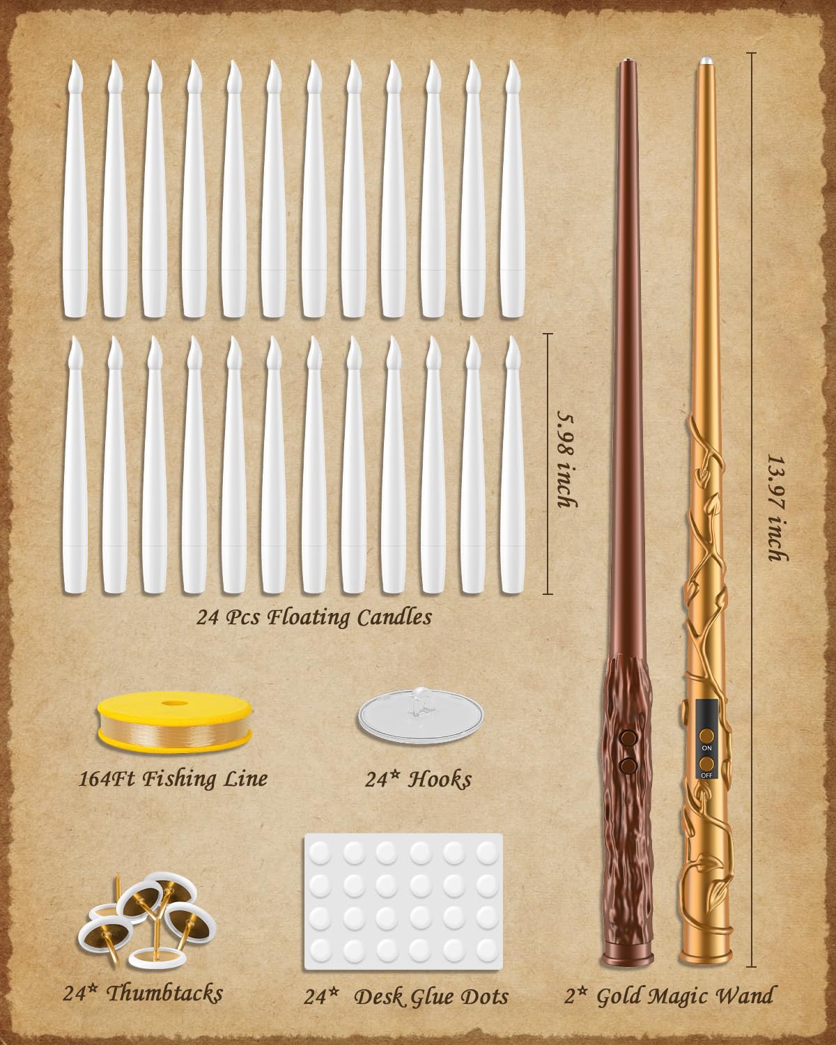 TLPUHU Floating Candles with 2 Wand - 24 Pack Christmas Decorations Magic Flameless Candles Flickering Warm Light LED Hanging Candle Remote, Operated Candles for Christmas Outdoor Indoor Party Decor