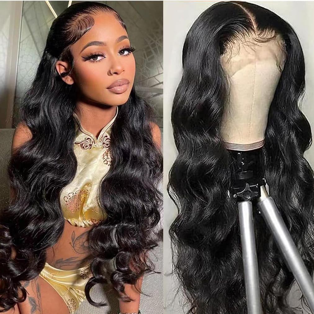 Body Wave 360 Lace Front Wigs Human Hair Pre Plucked Lace Frontal Wigs with Baby Hair for Black Women Natural Black (360 Lace Wigs Human Hair, 22 Inch)