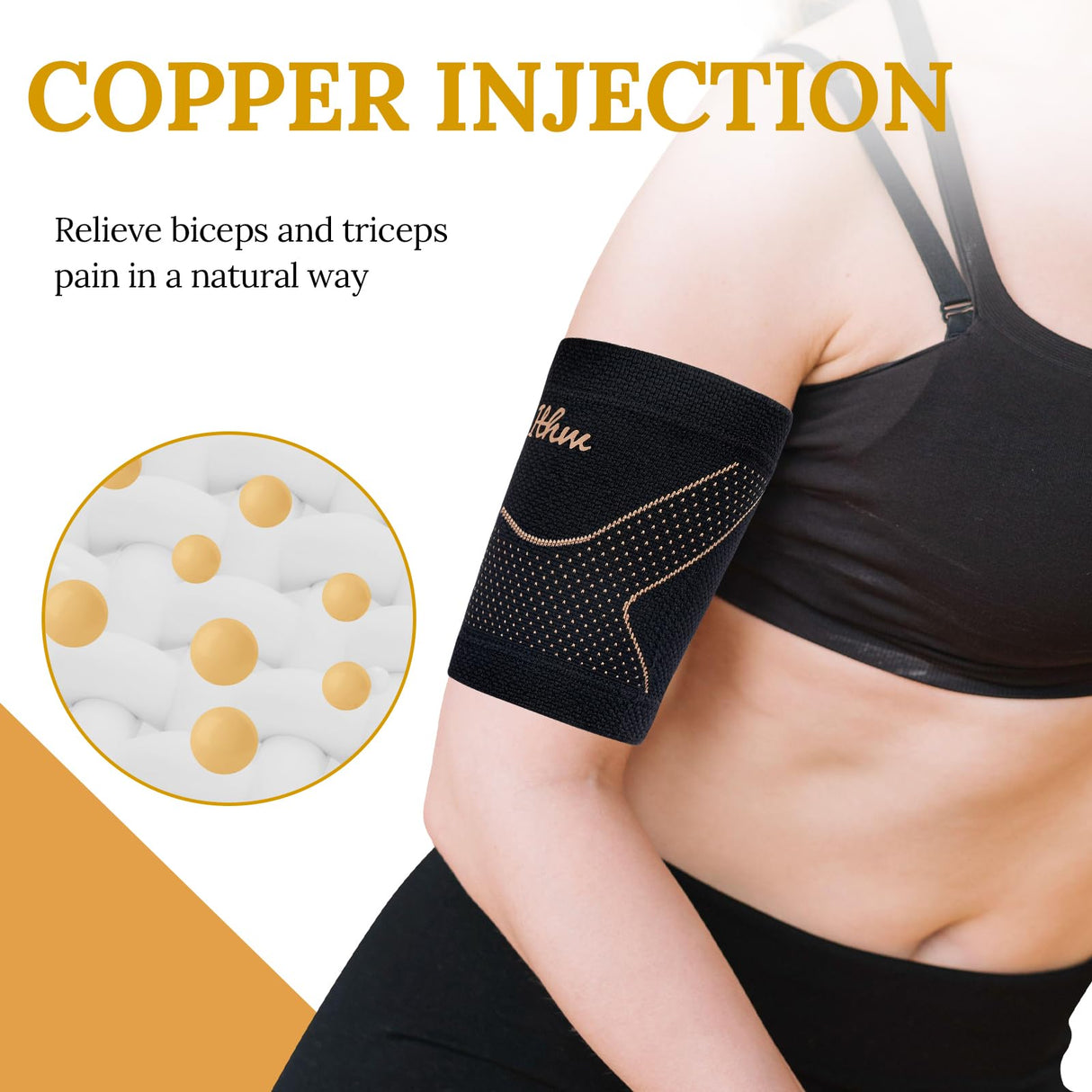 ITHW Copper Bicep Tendonitis Brace, Bicep Compression Sleeve for Pain Relief, Bicep Brace for Men and Women Muscle Strains Tear Injury(Copper, X-Large)