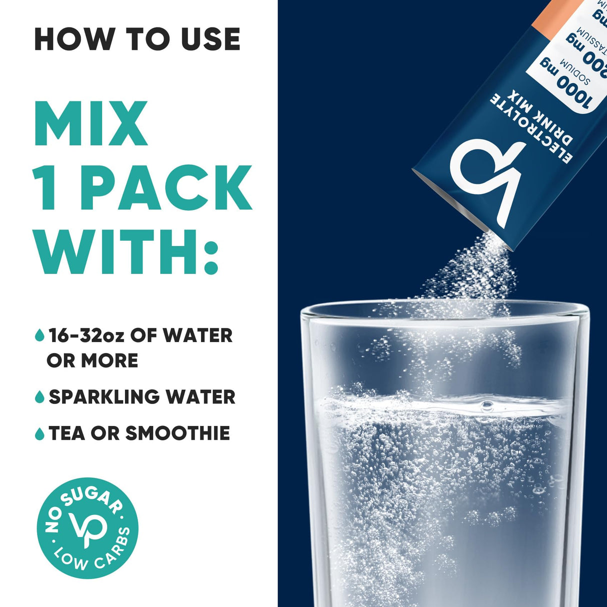 Venture Pal High Sodium Sugar Free Electrolytes Powder Packet - Hydration Packets with Vitamin, Sodium & Potassium | Zero Calories | Vegan, Keto & Paleo Friendly Electrolyte Drink Mix - 30 Sticks