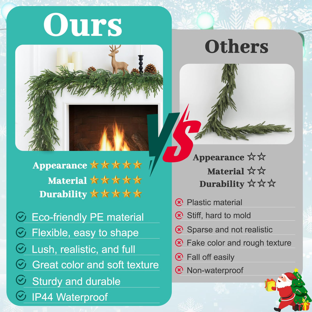 TOWPONICS 12FT(2 * 6FT) Christmas Norfolk Pine Garland, Real Touch Faux Green Garlands, Winter Artificial Greenery Garland for Mantle, Stairs, Table, Fireplace, Indoor & Outdoor Xmas Decorations