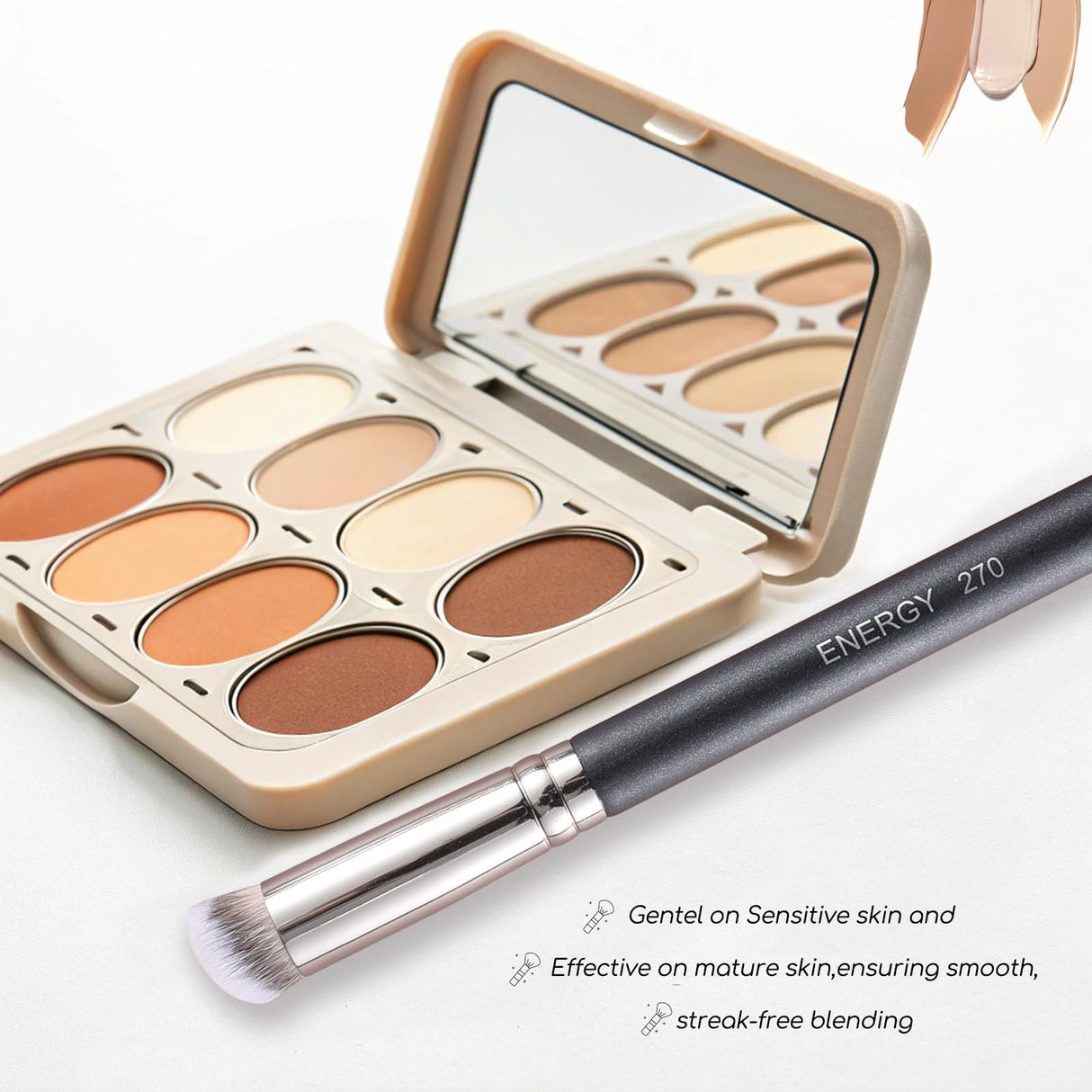 ENERGY Concealer Brush Under Eye Mini Angled Flat Top Kabuki Nose Contour Brush for Concealing Blending Setting Buffing with Powder Liquid Cream Cosmetic Pro Small Makeup Foundation brushes 270