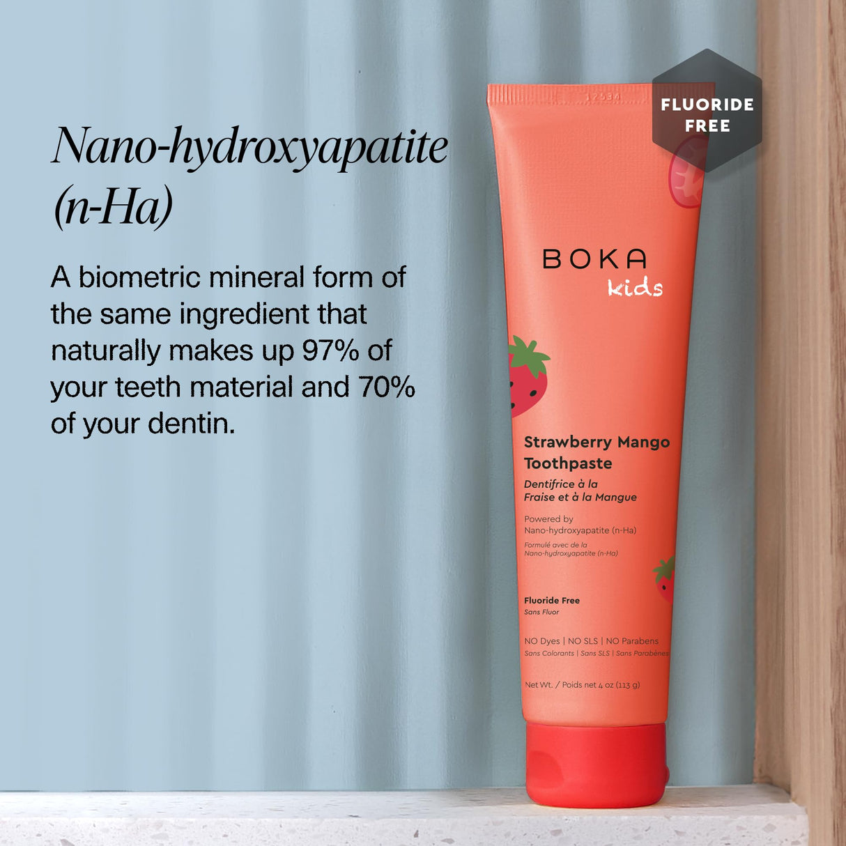 Boka Fluoride Free Toothpaste Nano Hydroxyapatite Toothpaste - Strawberry Mango Flavor, 4 oz 3Pk US Manufactured