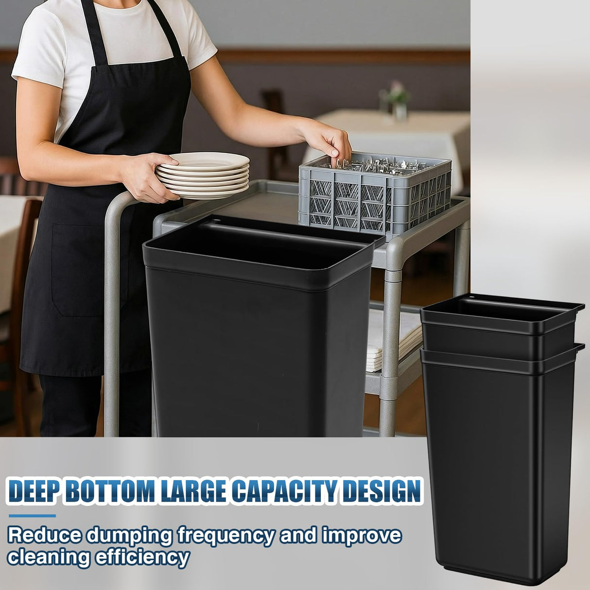 Briwooody 2 Pcs Large Capacity Trash Bins for Bussing Cart 22" H, 9" W, 13"L Attachable Trash Can Hauler for Rolling Utility Cart Accessories Wastebasket Polyethylene Plastic Restaurant Tub