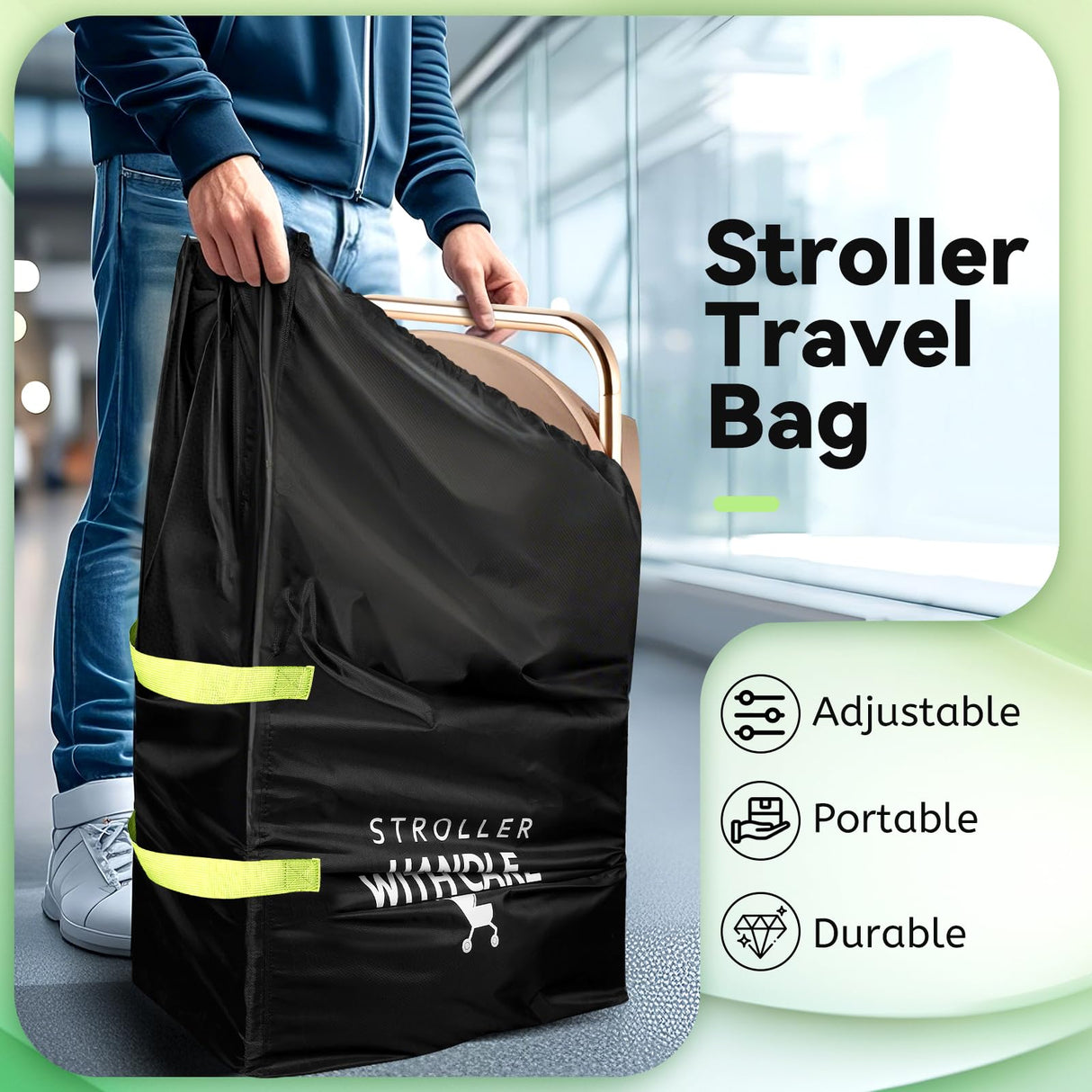 Guiseapue Stroller Bag for Airplane: Christmas White Elephant Gifts for Adults, Stroller Cover for Airplane Travel, 46" H x 21" W x 13" D, Stroller Travel Bag for Single, Double, Jogging Stroller