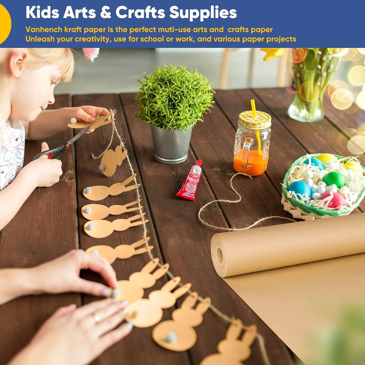 Vanhench 48"x 2400" (200') Brown Jumbo Roll Wrapping Paper, Kraft Craft Paper Roll for Bulletin Board Kids Arts Crafts Packing Shipping Poster Construction, Thanksgiving Christmas Wrapping Paper