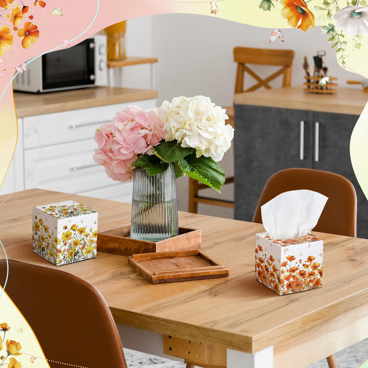 Fourluoo 12 Pack Fall Flower Floral Facial Tissues Cube Boxes 600 Sheets 3 Ply Small Wildflower Face Tissues Bulk for Autumn Christmas Car Bedroom Supplies