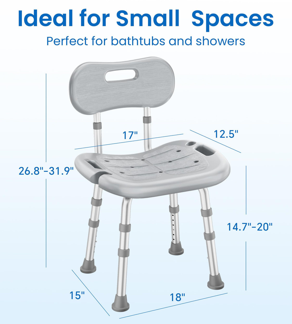 HOMLAND Shower Chair for Inside Shower with Removable Back, FSA/HSA Eligible Adjustable Height, Non-Slip Heavy Duty Bath Chair for Bathtub, 350 lbs Shower Seat for Elderly and Disabled, Grey
