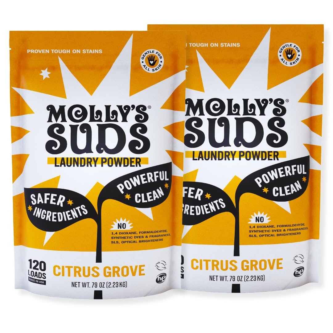Molly's Suds Original Laundry Detergent Powder | Clean Laundry Detergent Powder for Sensitive Skin | Simple, Effective Ingredients, Stain Fighting | 240 Loads (Citrus Grove)