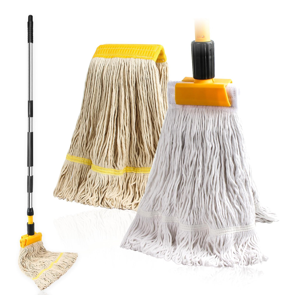 2 Pack 20oz Heavy Duty Commercial Industrial Cotton Mop Replacements Head with Long Handle, Loop-End String Wet Mop Refills, Applies to Garage, Workshop and Warehouse Floor Cleaning