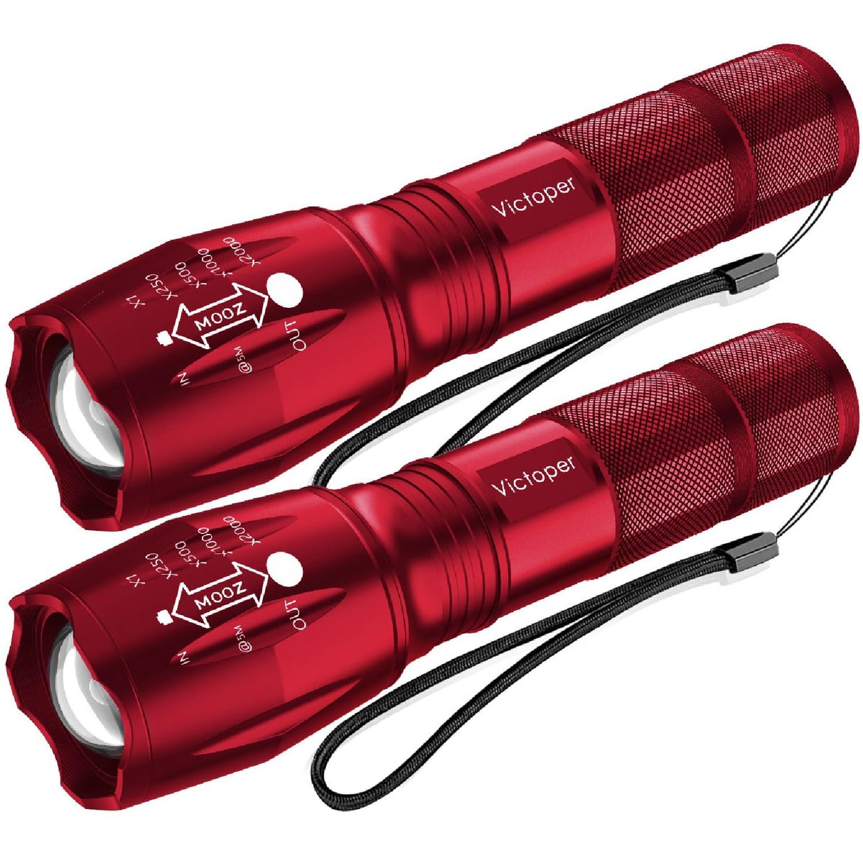 Victoper LED Flashlight 2 Pack Red, Bright Tactical Torch High Lumens 5 Modes, Waterproof Zoomable Flash Light for Outdoor, Birthday Gifts for Men, Dorm Room Hiking Camping Essentials Gear for Guys
