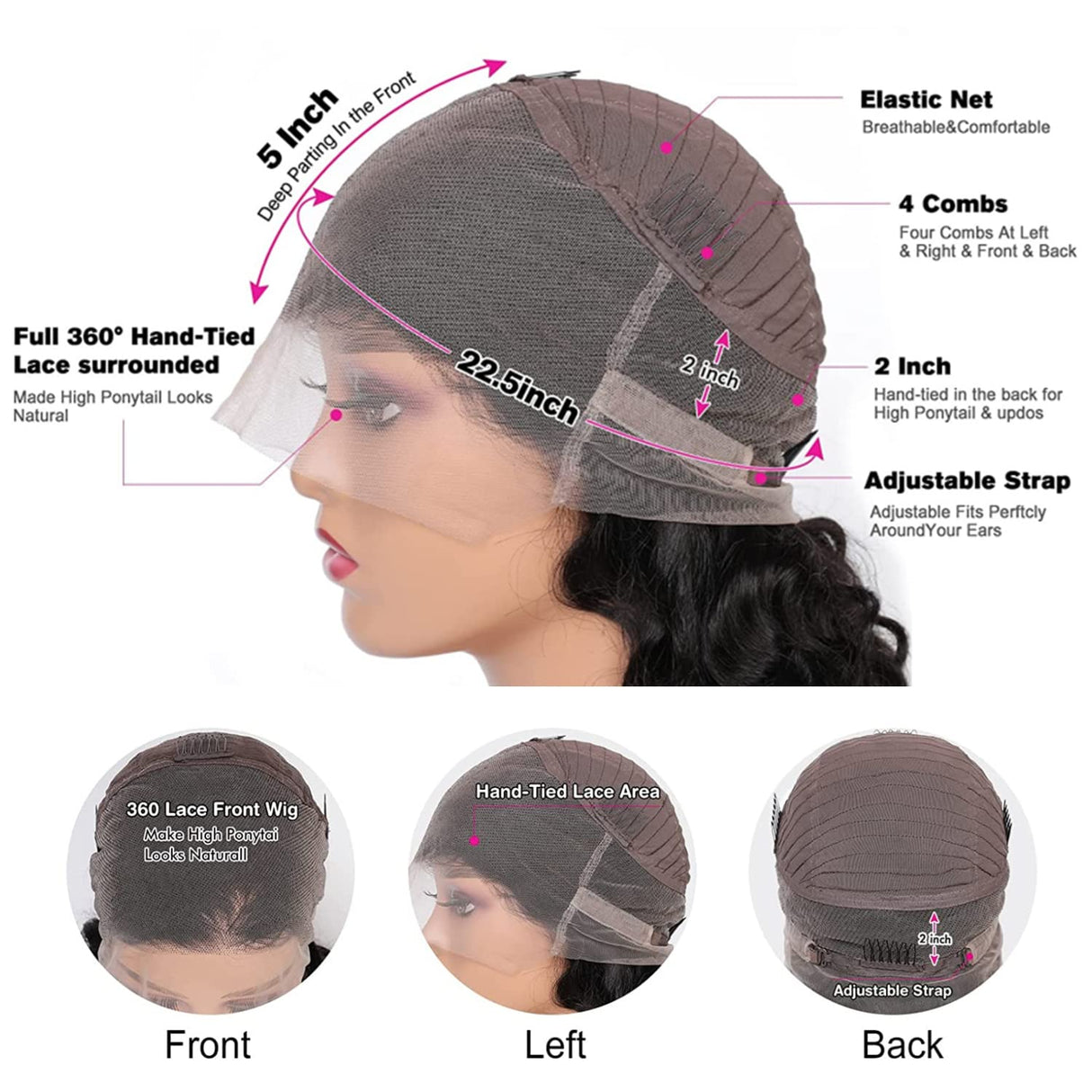 catti Body Wave 360 Lace Front Wigs Human Hair 360 Full Lace Frontal Wigs Human Hair Pre Plucked with Baby Hair Brazilian Virgin Hair Body Wave 360 HD Lace Front Wigs Human Hair (20 Inch)