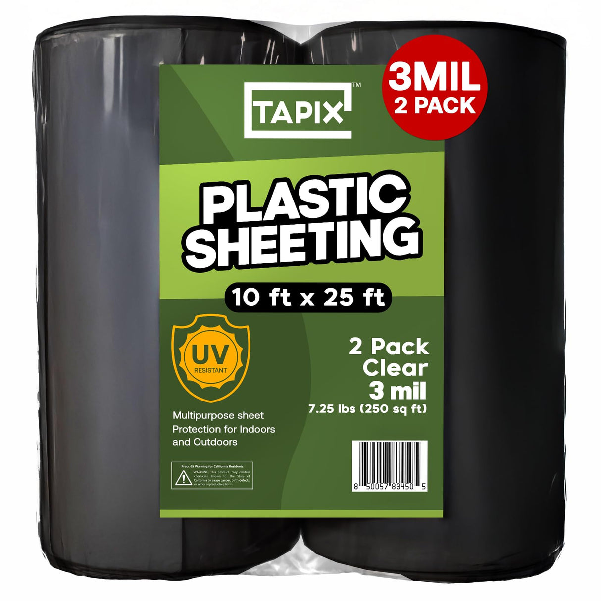 Plastic Sheeting Black (10' x 25') Long, 3 Mil, (2 Pack) - UV Protection Poly Sheeting Polyethylene Film, Heavy Duty Greenhouse Plastic Sheeting
