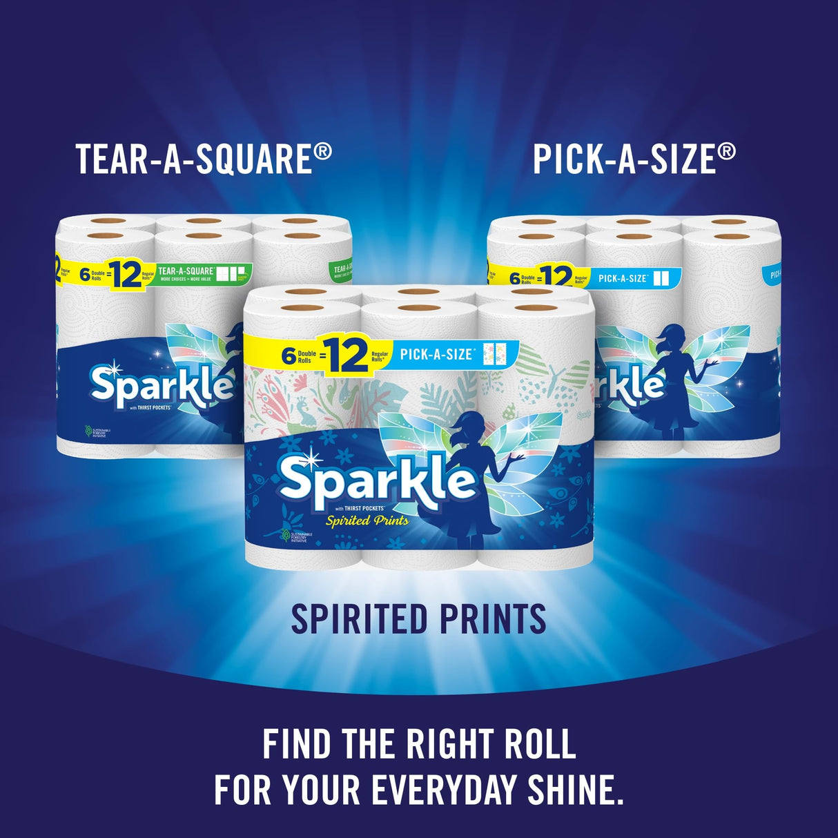 Sparkle Pick-A-Size Paper Towels, 24 Double Rolls = 48 Regular Rolls, Everyday Value Paper Towel with Full and Half Sheets