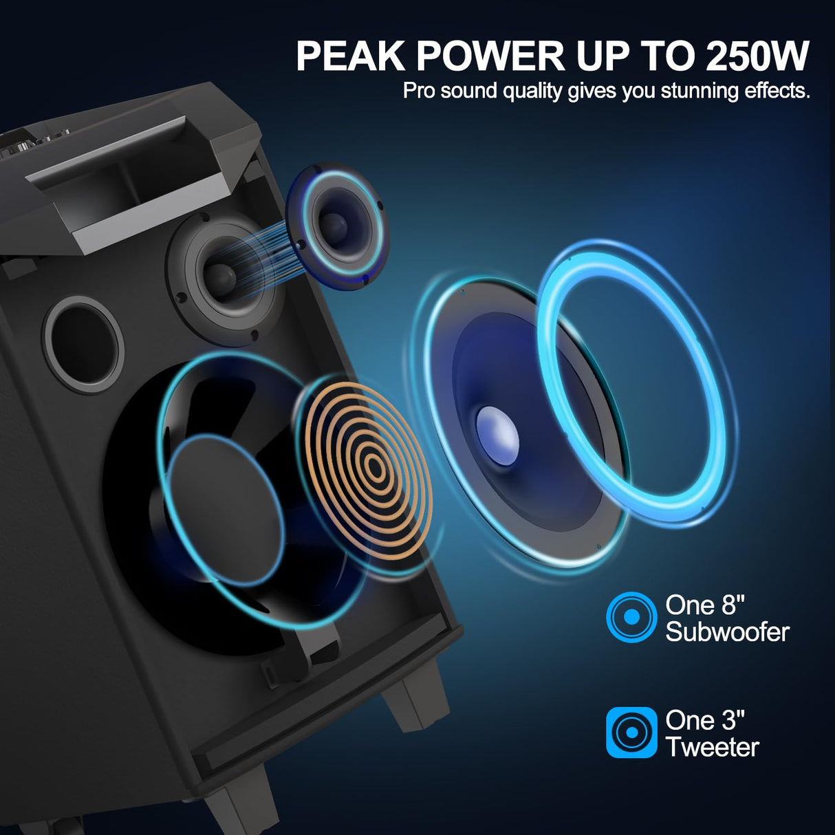 VeGue Karaoke Machine, Bluetooth Speaker PA System for Adults & Kids with 2 Wireless Microphones, 8'' Subwoofer, Wireless Singing Machine for Christmas Party, Wedding, Gathering(VS-0866)