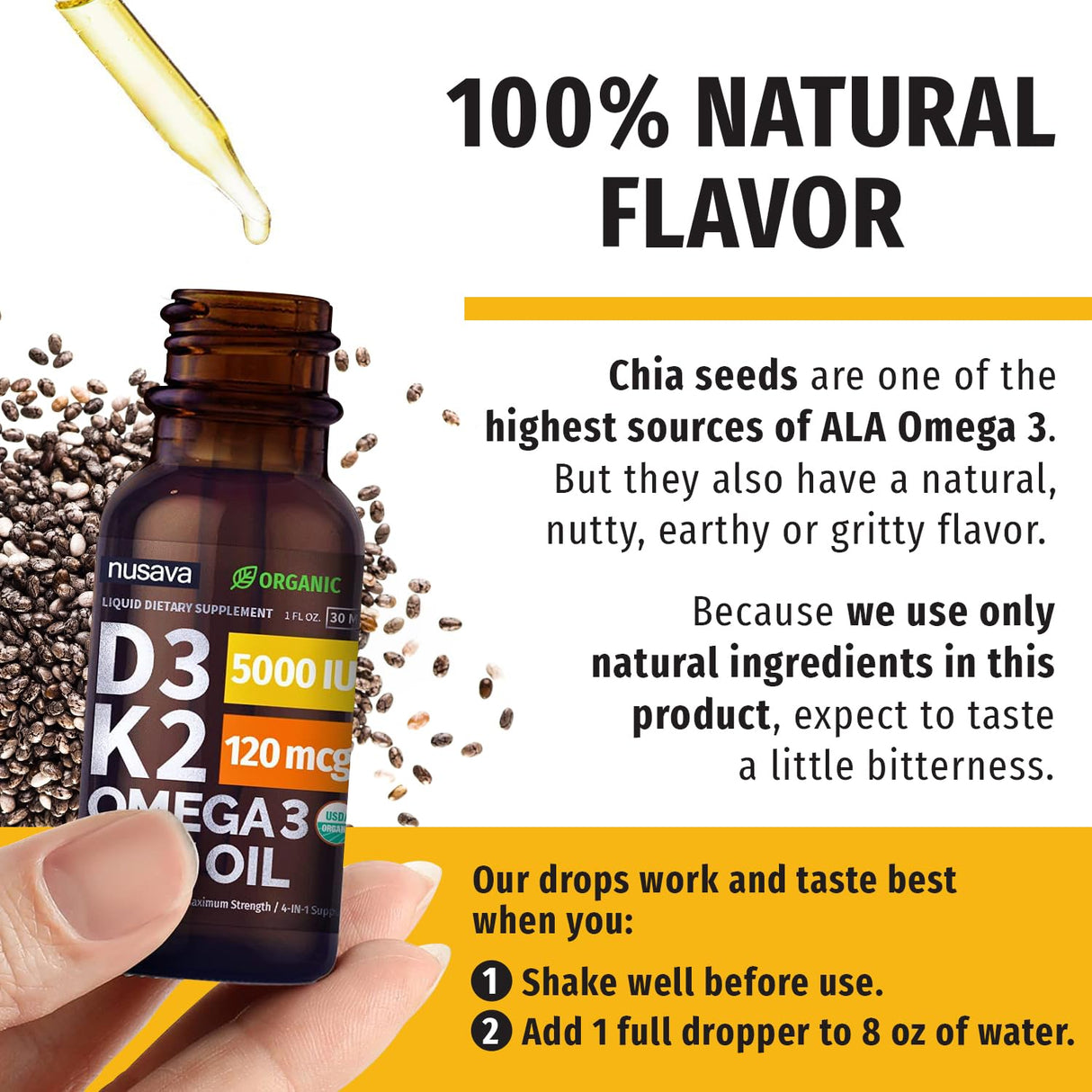 (4 Pack) Organic Vitamin D3 K2 Drops with MCT Oil Omega 3, 5000 IU - Maximum Strength Vitamin D Liquid, No Fillers, Non-GMO Liquid D3 for Faster Absorption and Immune Support, Unflavored, 4 Fl Oz