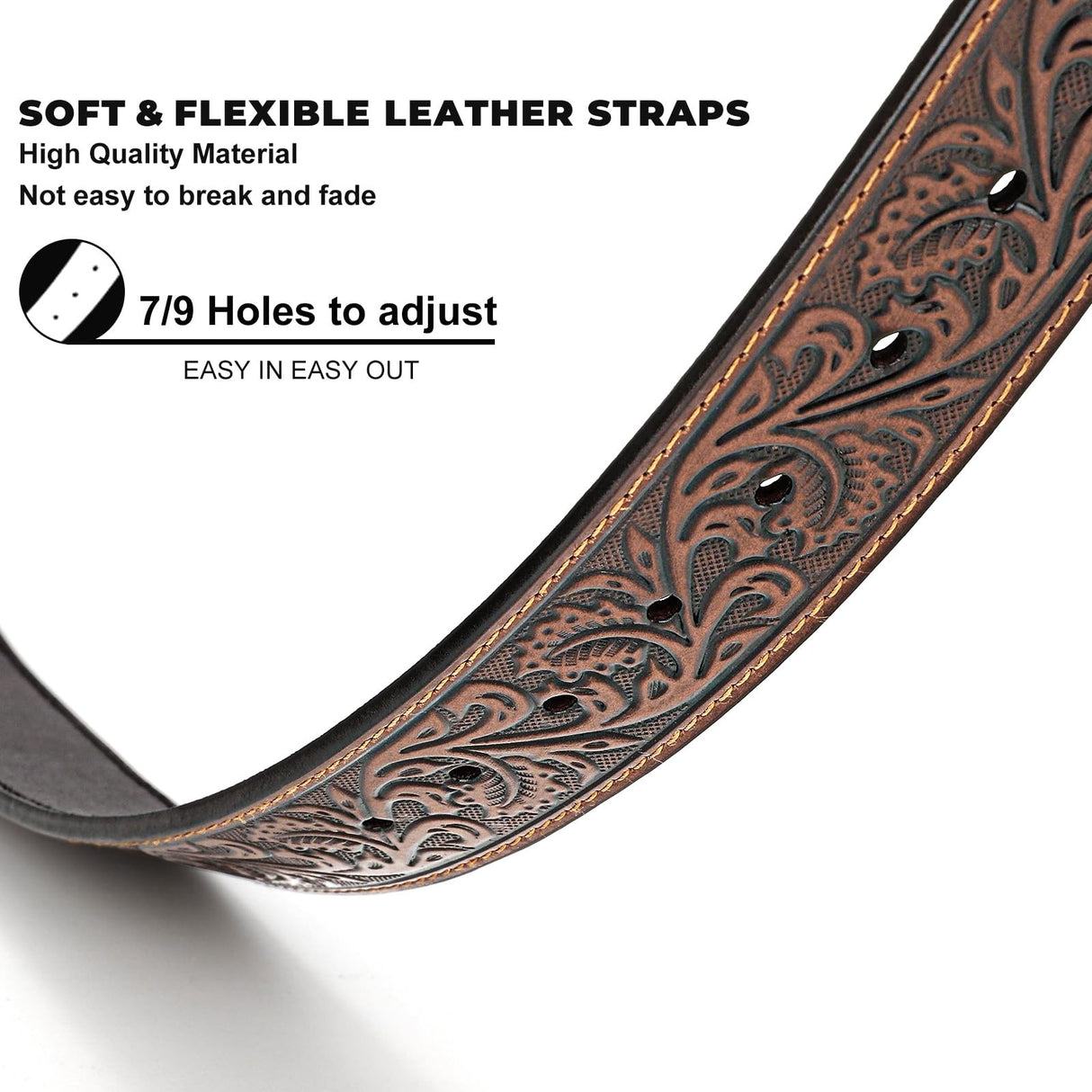 BELTROAD Western Leather Buckle Belt for Men Women Cowboy Cowgirl Leather Mens Belts for Jeans Embossed Men's Birthday Christmas Belts Gifts