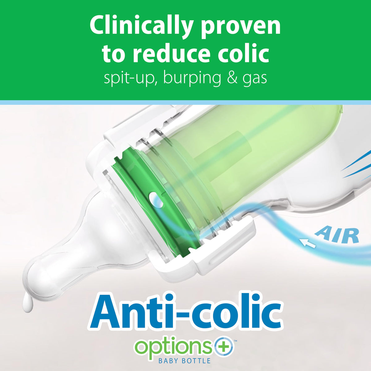 Dr. Brown's Anti-Colic Options+ Narrow Glass Baby Bottle, 8 oz/250 mL, with Level 1 Slow Flow Nipple, BPA-Free, 0m+, 4 Pack