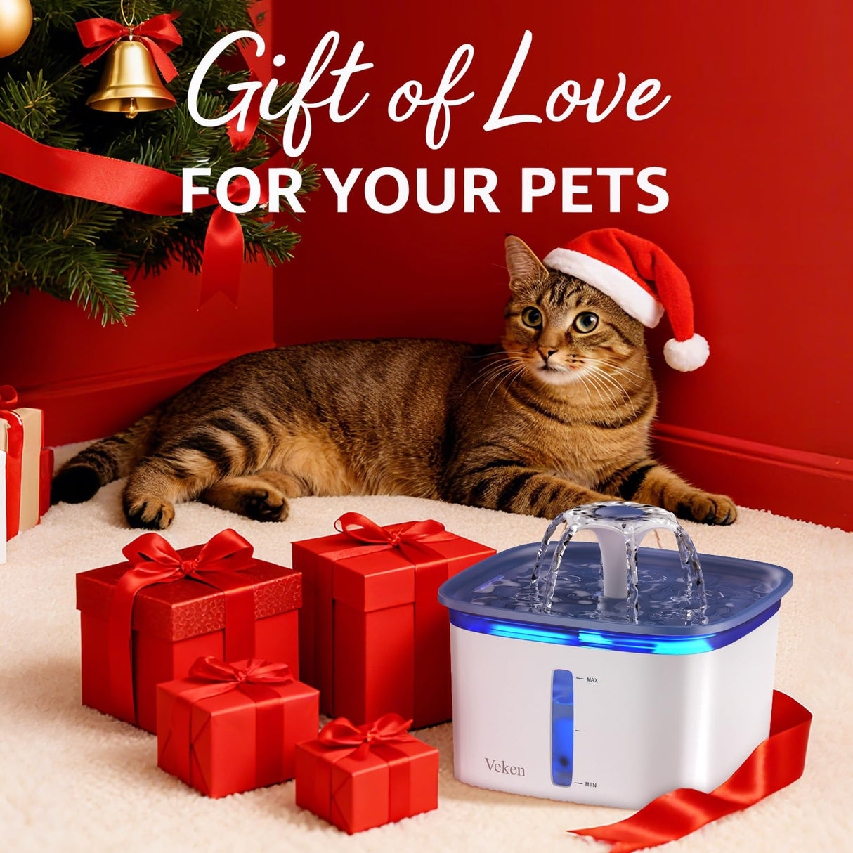 Veken Innovation Award Winner 95oz/2.8L Pet Fountain, Automatic Cat Water Fountain Dog Water Dispenser with Replacement Filters for Cats, Dogs, Multiple Pets (Blue, Plastic)