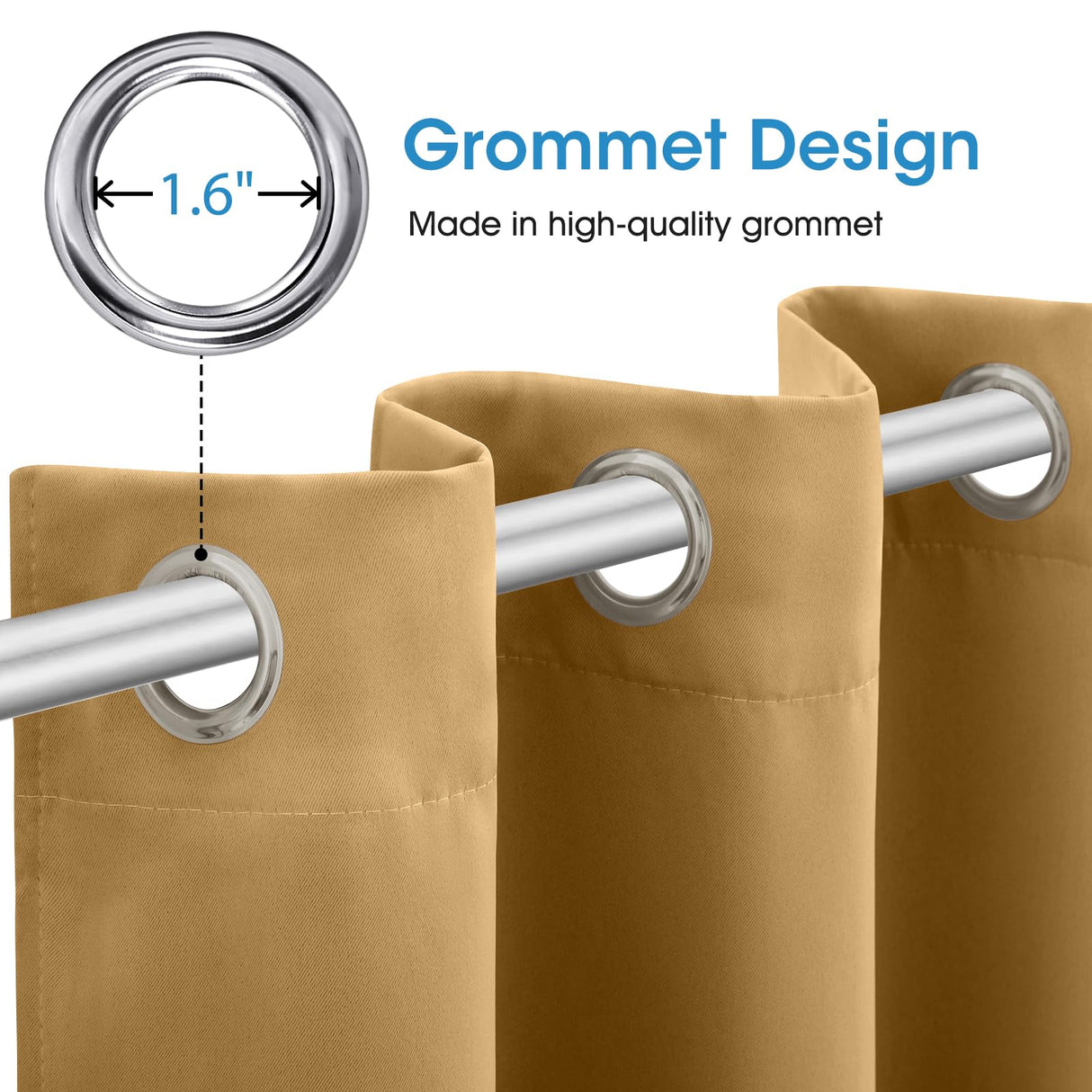 HOMEIDEAS Gold Blackout Curtains for Bedroom 52 X 84 Inch Length 2 Panels Set Room Darkening Bedroom Curtains, Soundproof Thermal Grommet Window Curtains for Living Room for Christmas