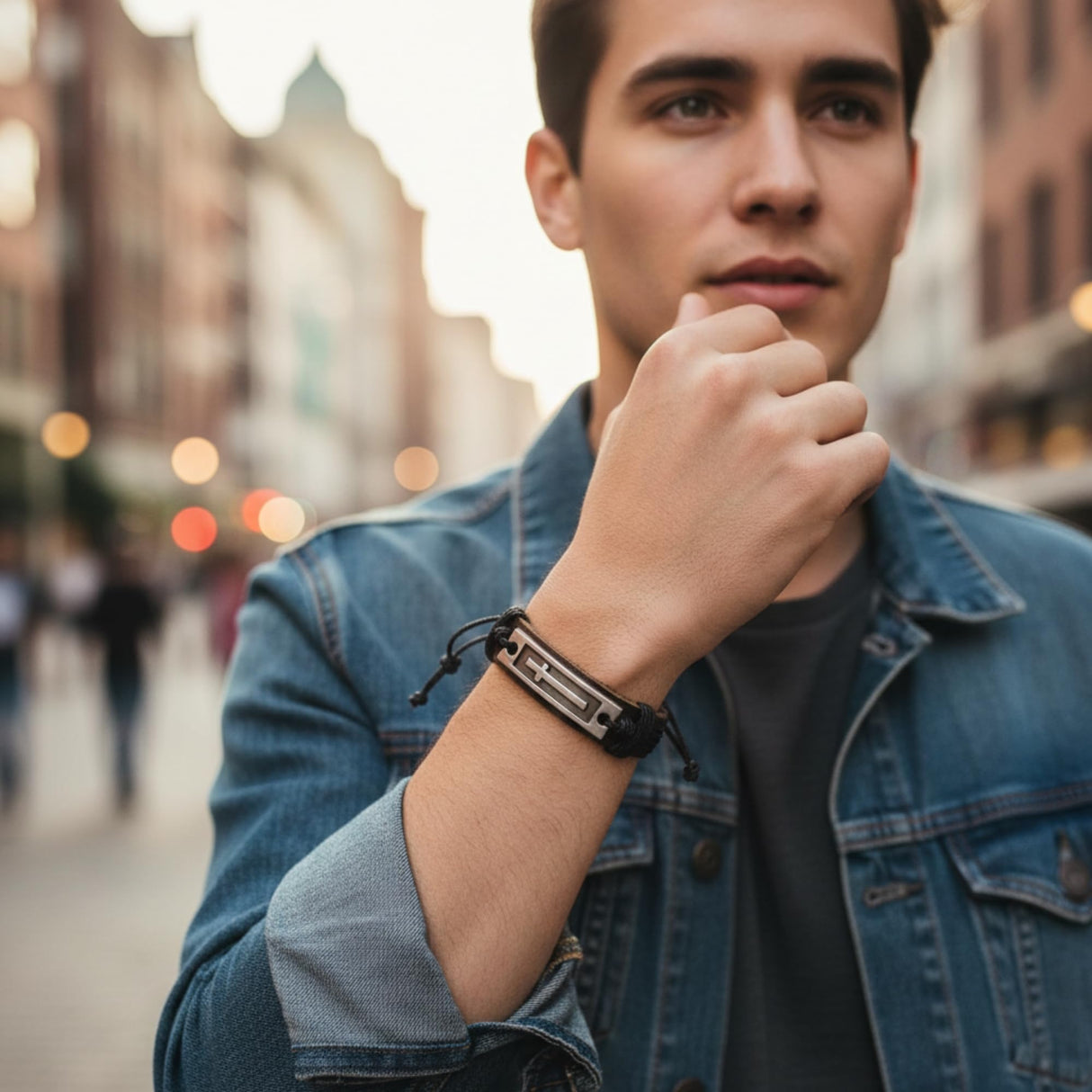 Soul Statement Men's Leather Cross Bracelet
