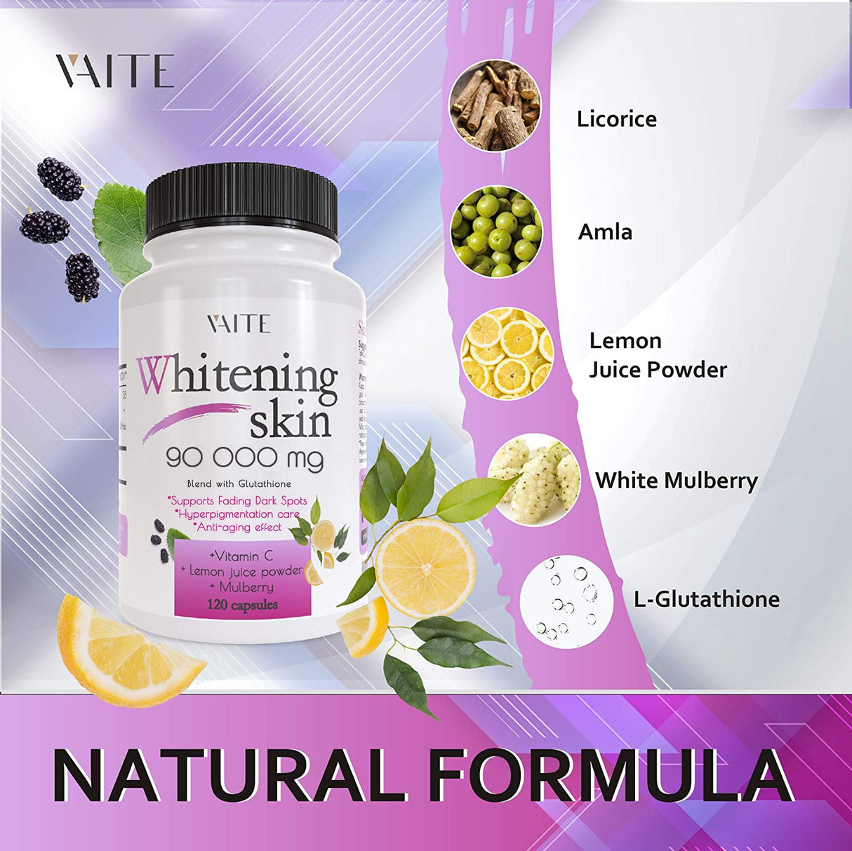 3 Pack Glutathione Whitening Pills - Dark Spots & Acne Scar Remover - 90000mg - Vegan Skin Bleaching Pills with Anti-Aging & Antioxidant Effect - 120 Capsules