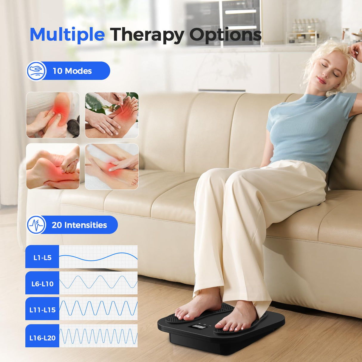 Foot Massager for Neuropathy, Rechargeable TENS EMS Foot Stimulator with 10 Modes 20 Intensities, Feet Circulation Stimulator for Neuropathy, Plantar Fasciitis, Gifts for Mom Dad, FSA HSA Eligible