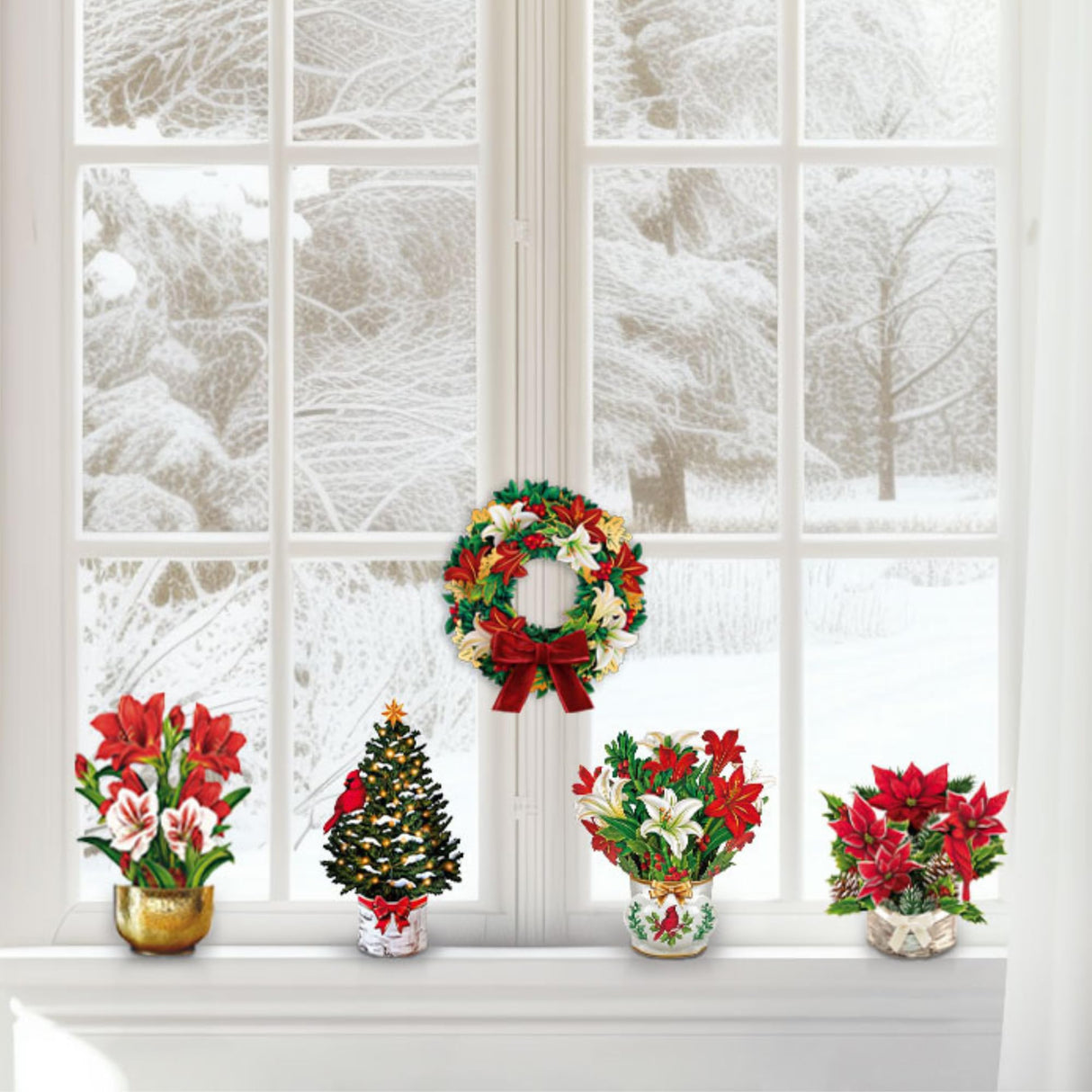 Freshcut Paper Pop Up Cards, Holiday Collection, 6 inch Mini Sized Paper Flower Bouquet 3D Popup Greeting Cards, Christmas Card, Holiday Card, Blank Notecards & Envelopes, Pack of 5