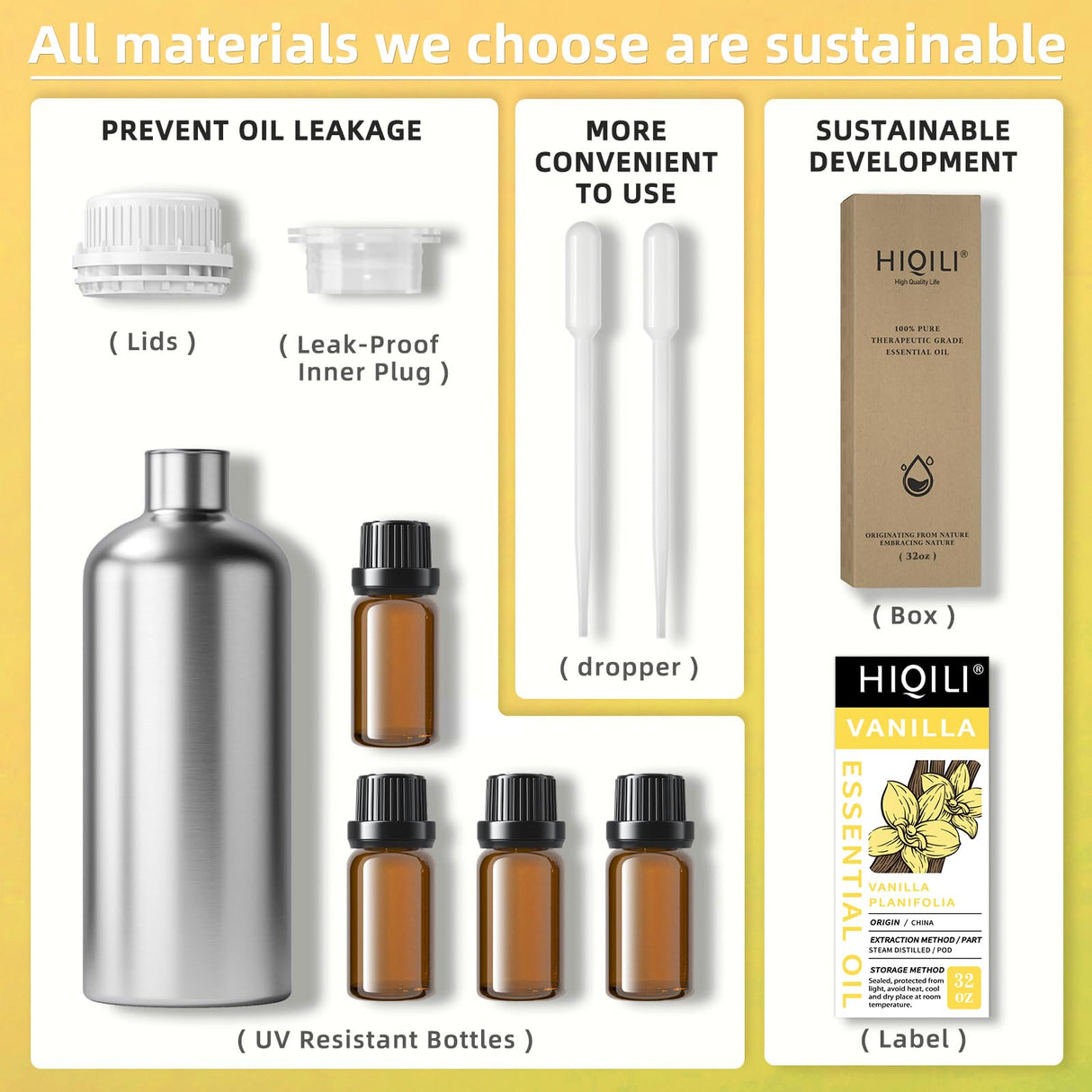 HIQILI 32 Ounces Vanilla Essential Oil, Strong Fragrance for Body Lotion, Candle Making, Soap, Aromatherapy-32 Fl Oz