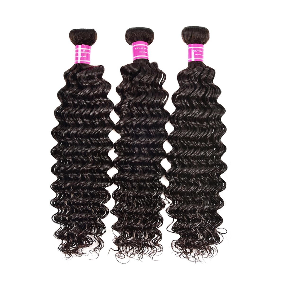 Deep Wave Bundles Human Hair Brazilian 3 Bundles Human Hair Weave Bundles 22 24 26 Inch 100% Unprocessed Virgin Human Hair Curly Bundles Double Weft Wet and Wavy Bundels Human Hair for Black Women