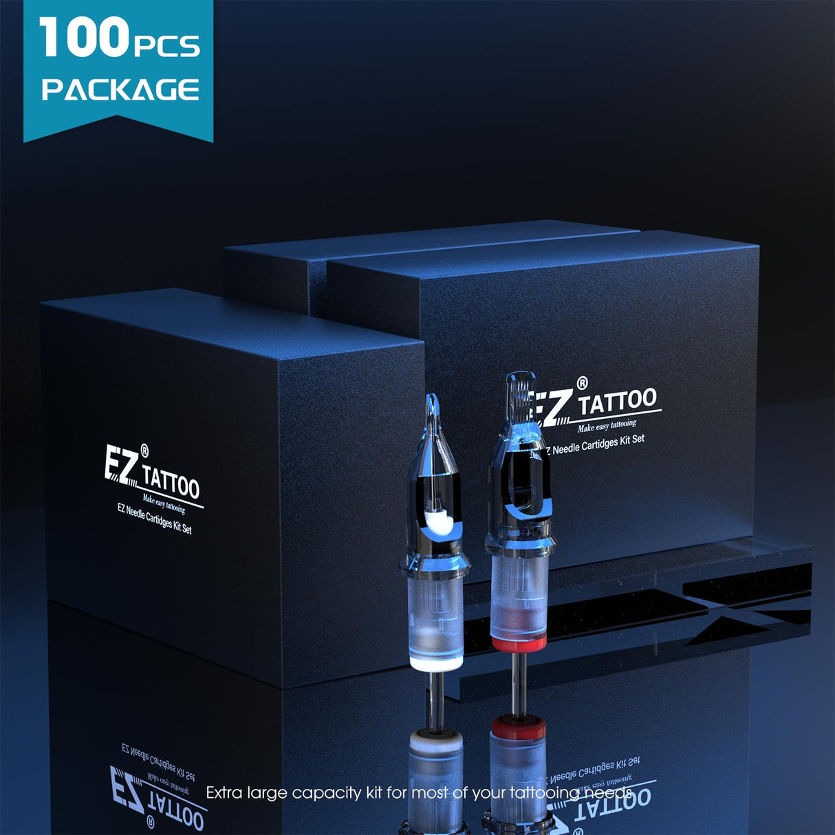 EZ Tattoo Cartridge Needles Assorted - 100Pcs Mixed (3RL 5RL 7RL 5RS 7RS 7M1 9M1 11M1 9RM 15RM) Standard Bugpin Tattoo Needles Cartridges for Tattoo Machine Gun - Revolution