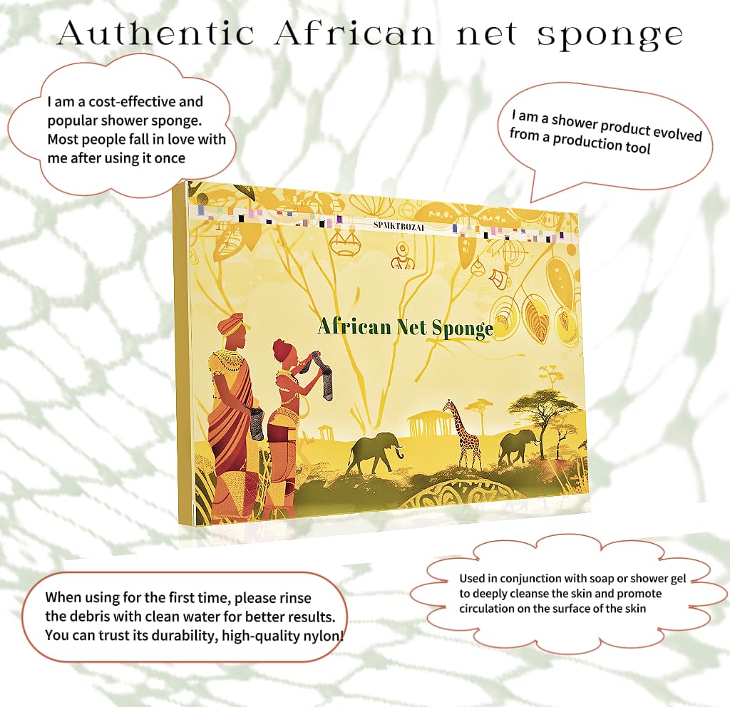 SPMKTBOZAI African Net Sponge Authentic, 2 Pieces African Exfoliating Sponge Real African Net Black Owned, African Bath Sponge Back Scrubber, Body Exfoliator Shower Bath Accessories (Green, Pink)