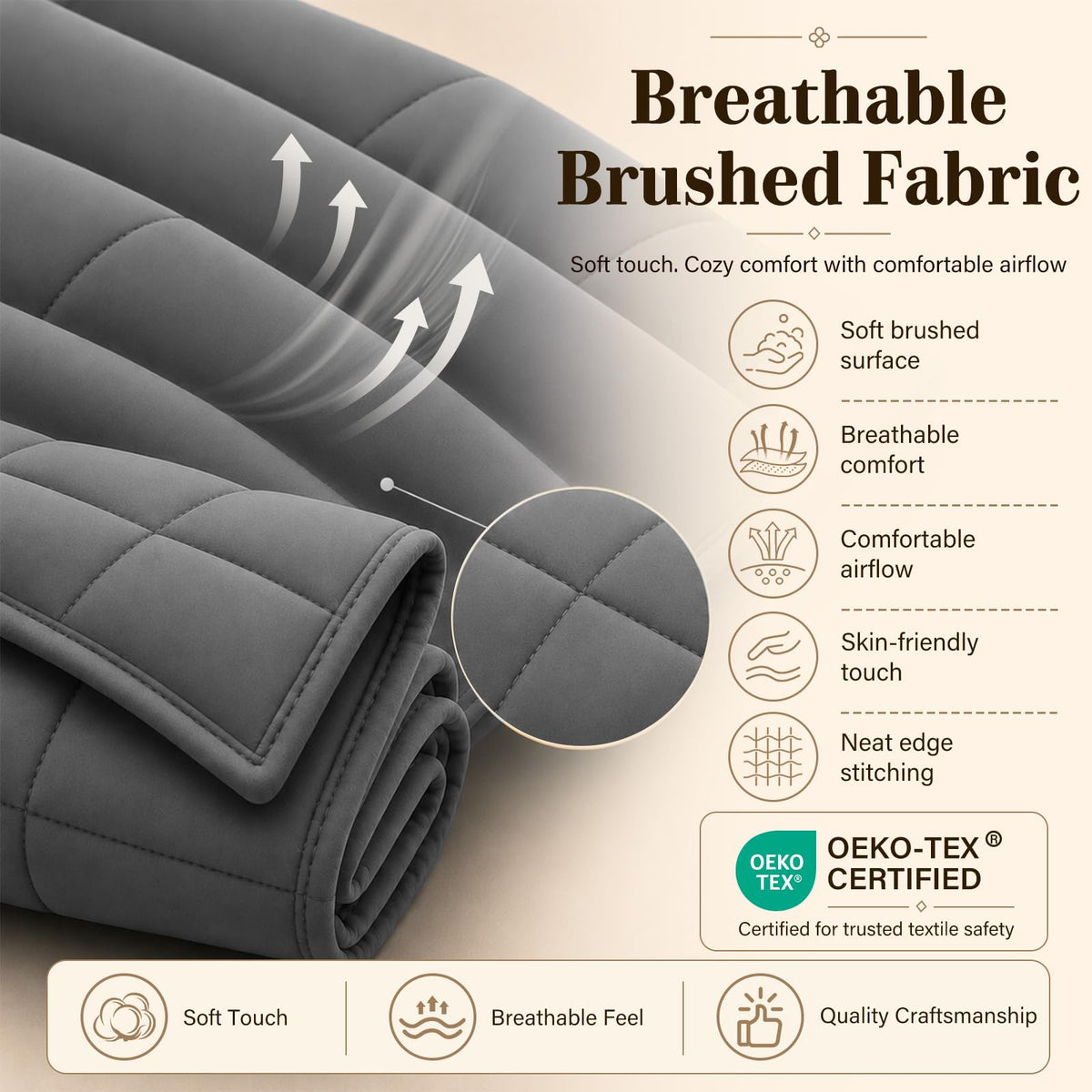 L'AGRATY Weighted Blanket for Adults 15lbs, 48"x72", Dark Grey Twin Full Size Heavy Throw Blanket, Cooling, Breathable, Microfiber with Glass Beads, Big, Washable, All-Season