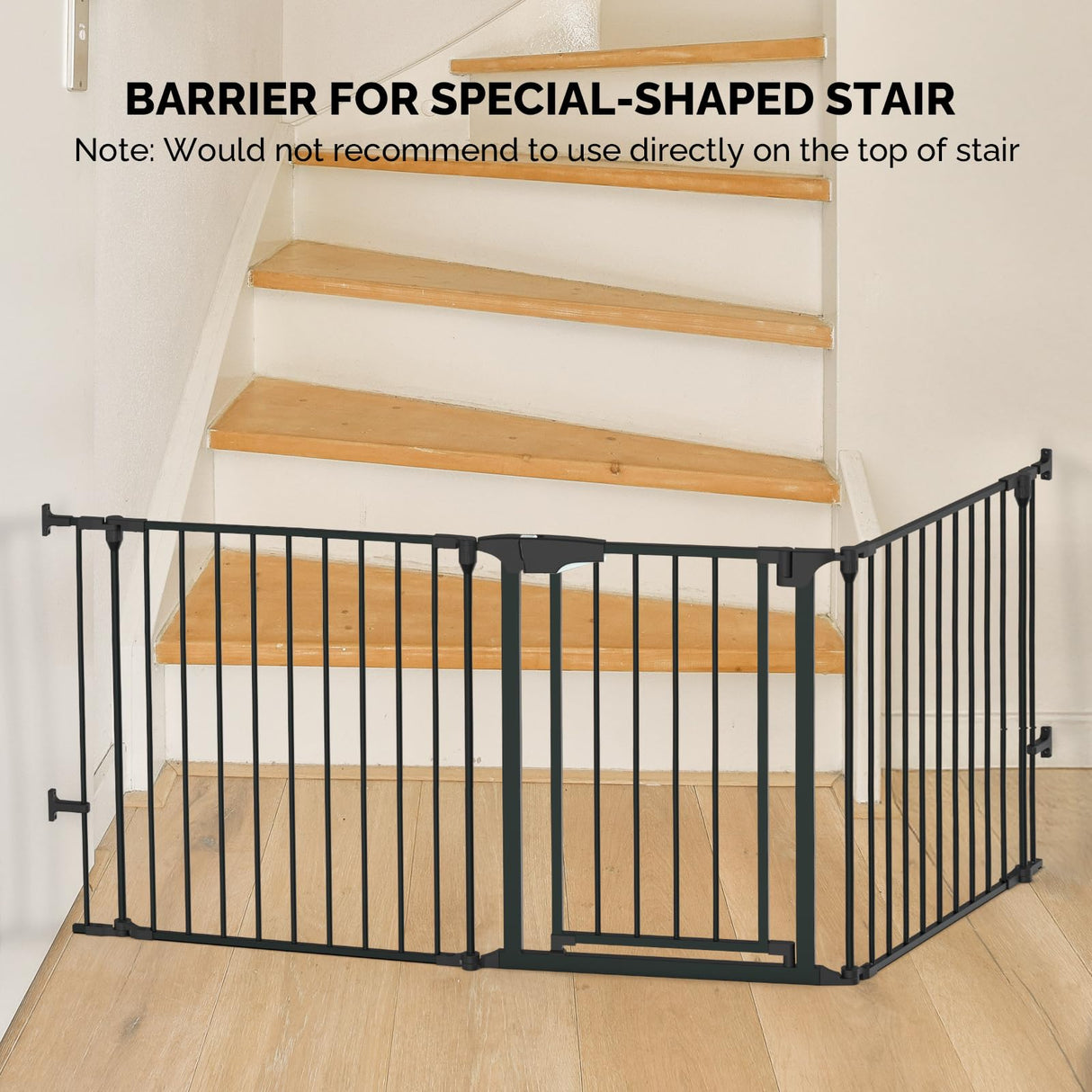 Bonnlo 120 Inches Wide Configurable Baby Gate, Fireplace Safety Fence/Guard, Adjustable 5-Panel Metal Play Yard for Toddler/Pet/Dog, Christmas Tree Fence, Includes 4 Pack of Wall Mounts, Black