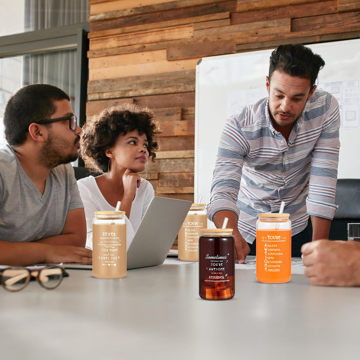 OLSUNOR 6 Set Employee Appreciation Gifts Bulk, Personalized Inspirational Thank You Gifts for Christmas Staff Coworker 16 oz Can Shaped Beer Glass Cups, Gift Box and Card for Team Women Men Teacher