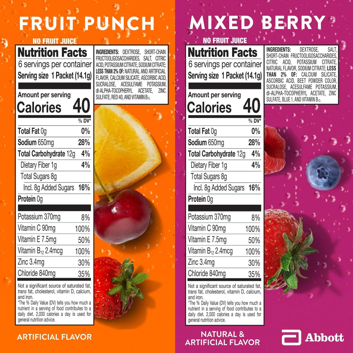 Pedialyte with Immune Support, Electrolyte Drink Powder with Vitamin C and Zinc, Advanced Hydration, Variety Pack: Fruit Punch and Mixed Berry, 24 Powder Packets