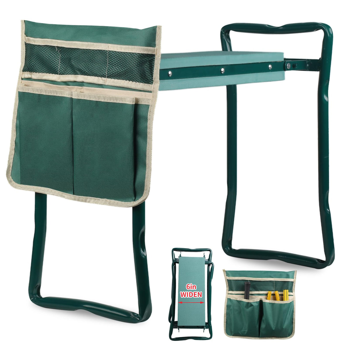 Gzdisbek Garden Kneeler and Seat, Portable Foldable Gardening Kneeling Bench Stool with Tool Pouch and EVA Foam Kneeling Pad, Gardening Gifts for Women, Men, Gardeners, Seniors
