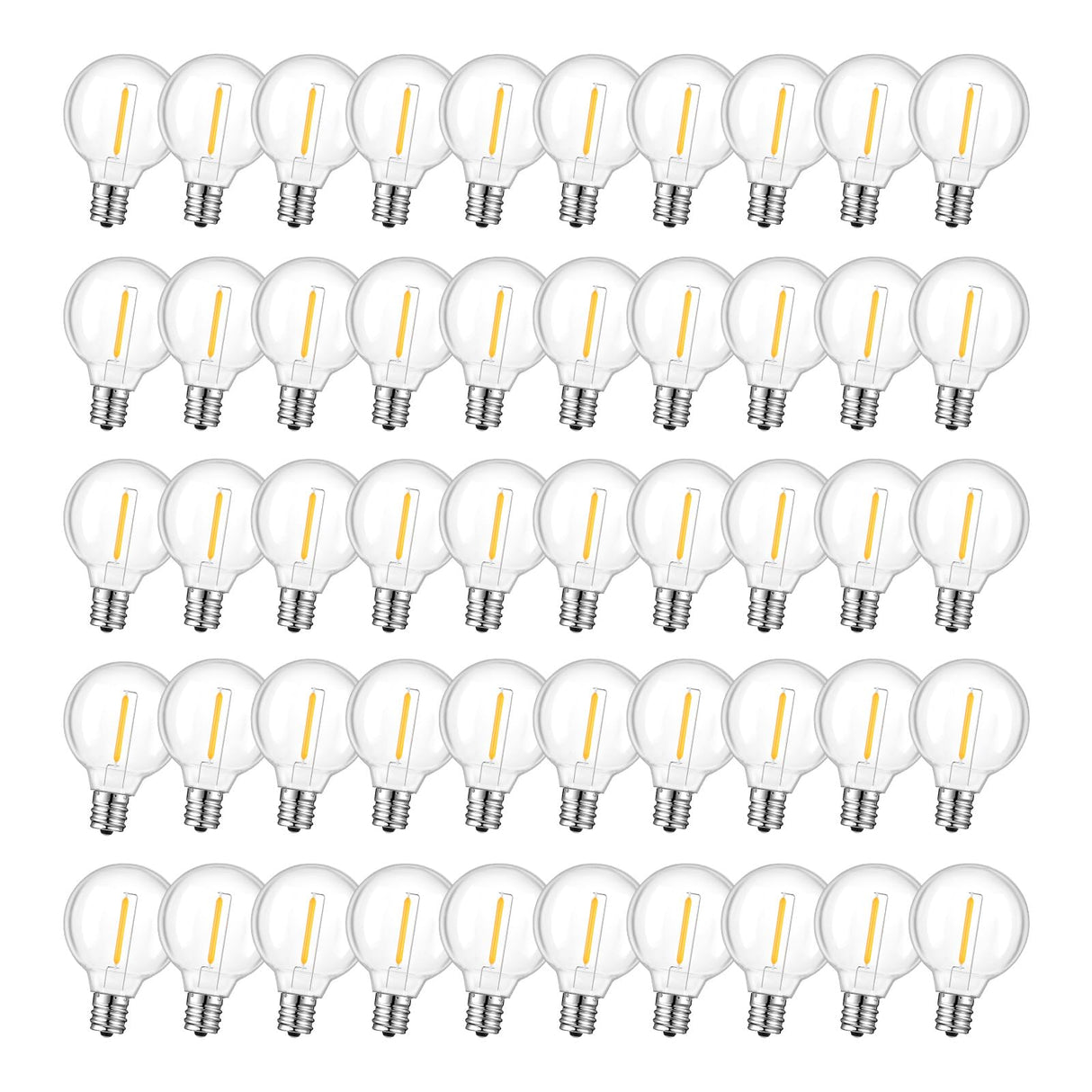 GvvooHome 50 Pack LED G40 Replacement Bulbs for String Lights, Shatterproof Plastic Globe Bulb for Indoor Outdoor Patio Decor, E12 Candelabra Socket Base, Warm White