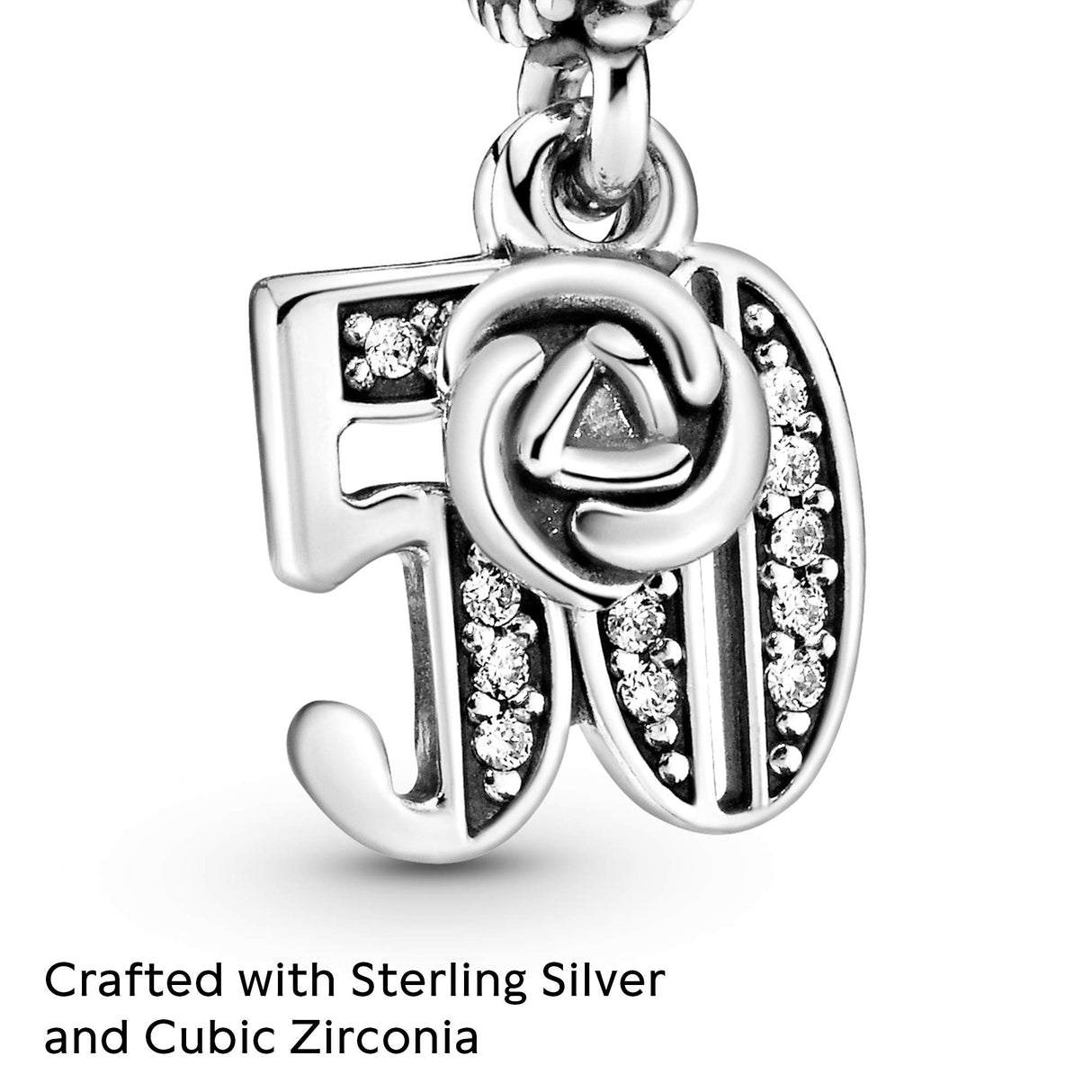 PANDORA 50th Celebration Dangle Charm - Compatible Moments - Sterling Silver with Clear Cubic Zirconia - Gift for Her - Jewelry for Women with Gift Box