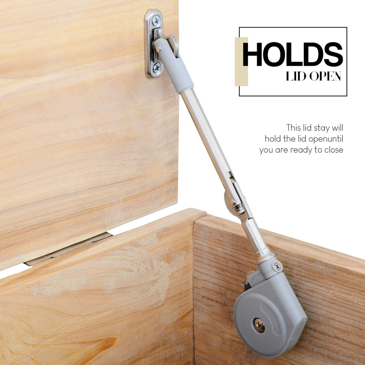 Morinbo Lid Stay 105 Degree Open with Soft Close, Lid Support for Toy Box and Upward Top-Opening Flap Doors, Easy to Install (Pack of 1)