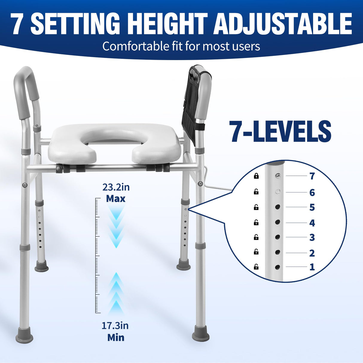 Raised Toilet Seat with Handles, Height and Width Adjustable FSA/HSA Eligible Toilet Seat Risers for Seniors 400lb Cozy Padded Raised Toilet Seat for Elderly, Handicap and Disabled Silver