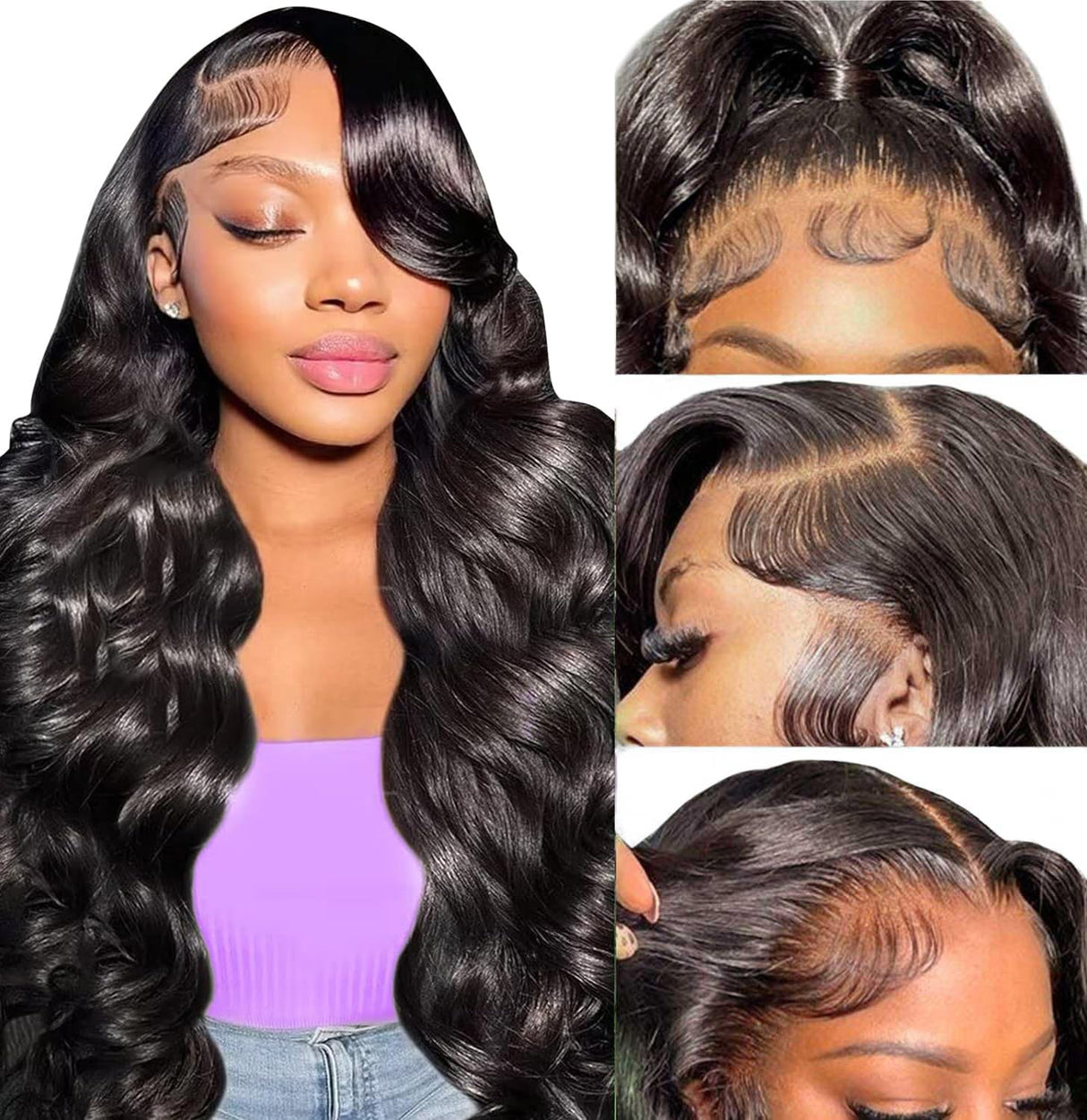 IUPin 250% Density 28 Inch Glueless Wigs Human Hair Pre Plucked with Baby Hair 13x6 Wear and Go Body Wave Human Hair Lace Front Wigs for Black Women 13x6 HD Transparent Frontal